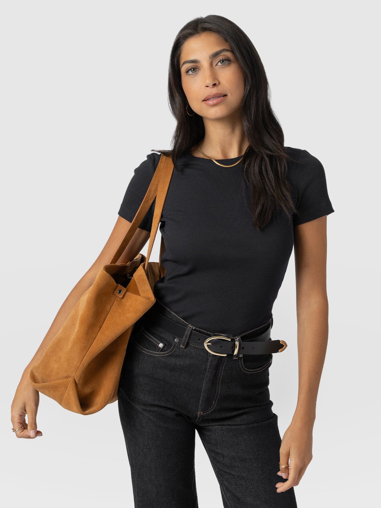 Ribbed Short Sleeve Tee - Black - Image 2