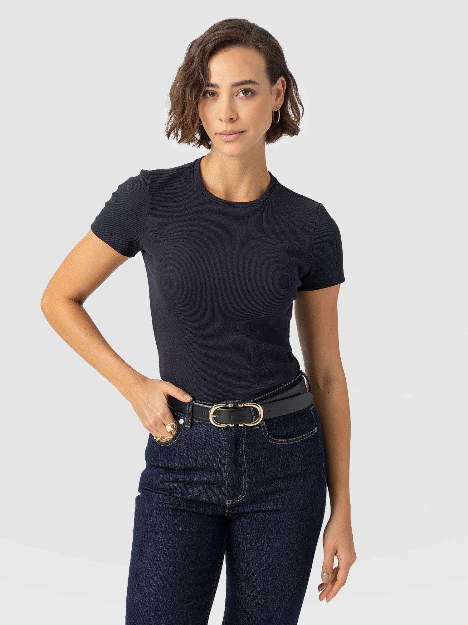 Ribbed Short Sleeve Tee - Navy