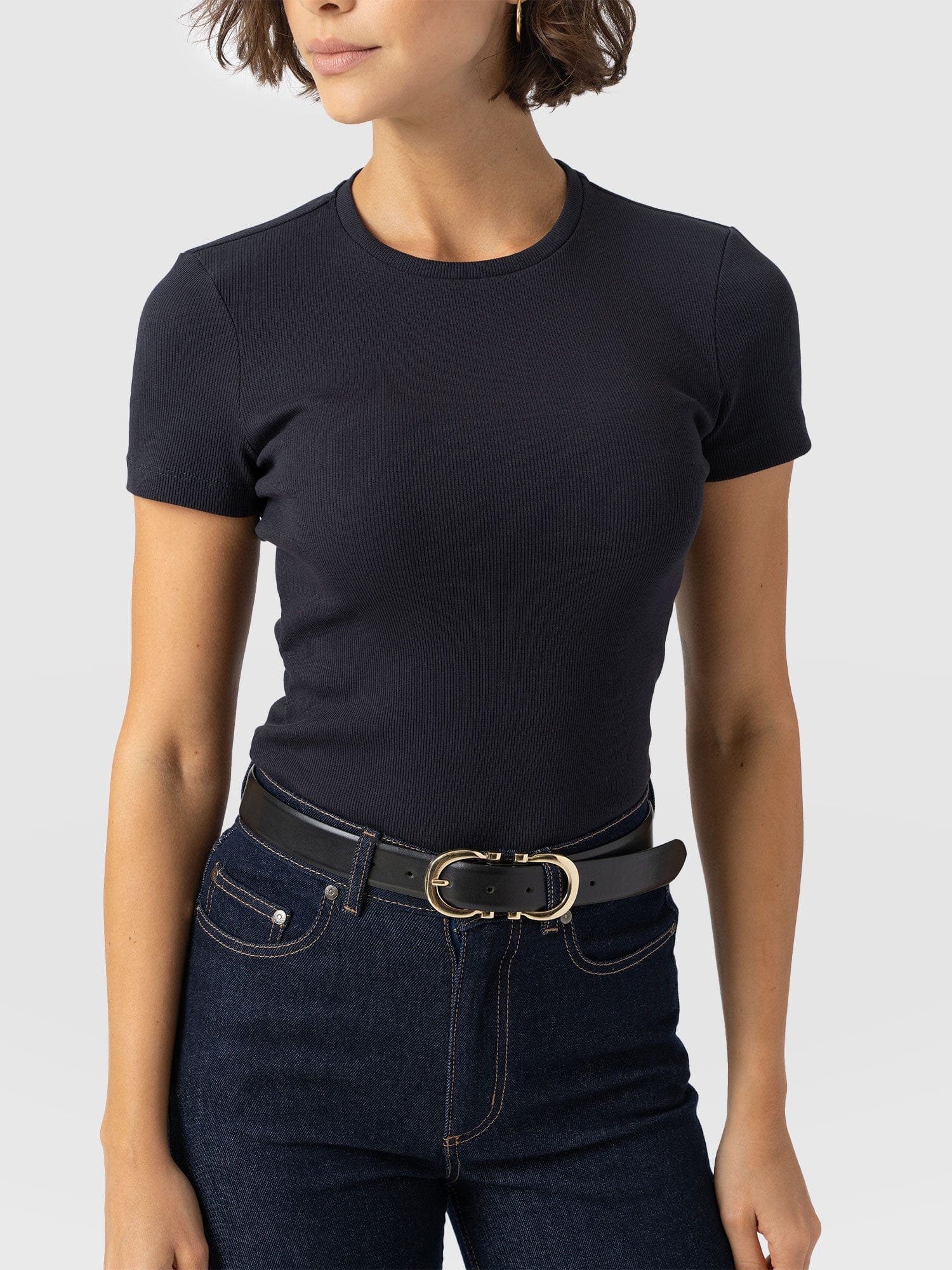 Ribbed Short Sleeve Tee - Navy - Image 2