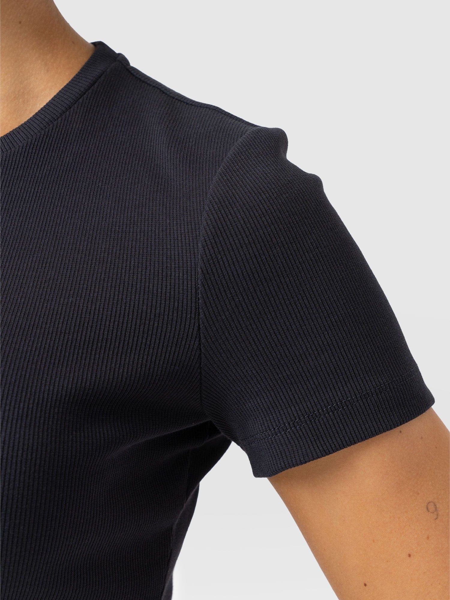 Ribbed Short Sleeve Tee - Navy - Image 5