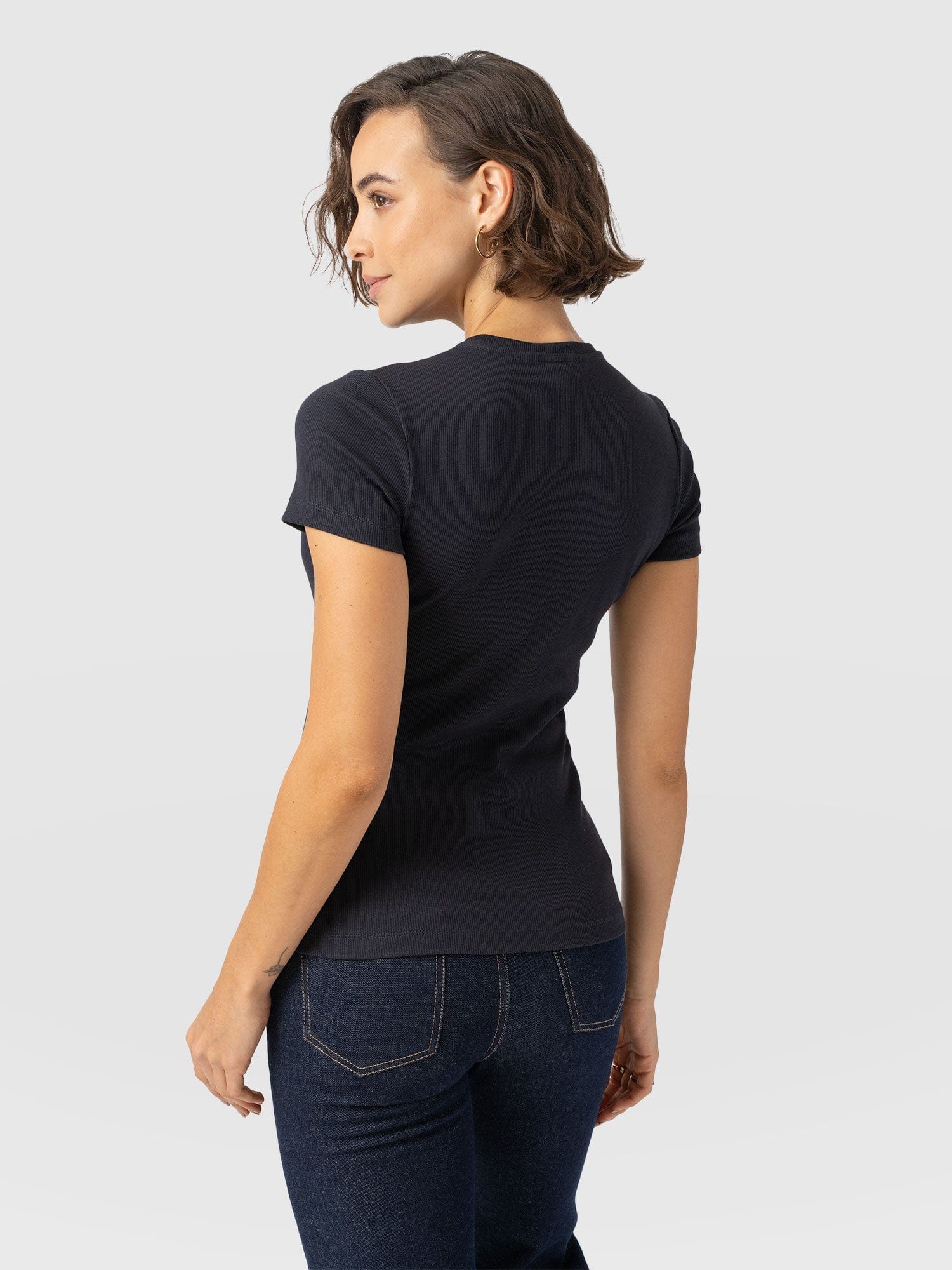 Ribbed Short Sleeve Tee - Navy - Image 6