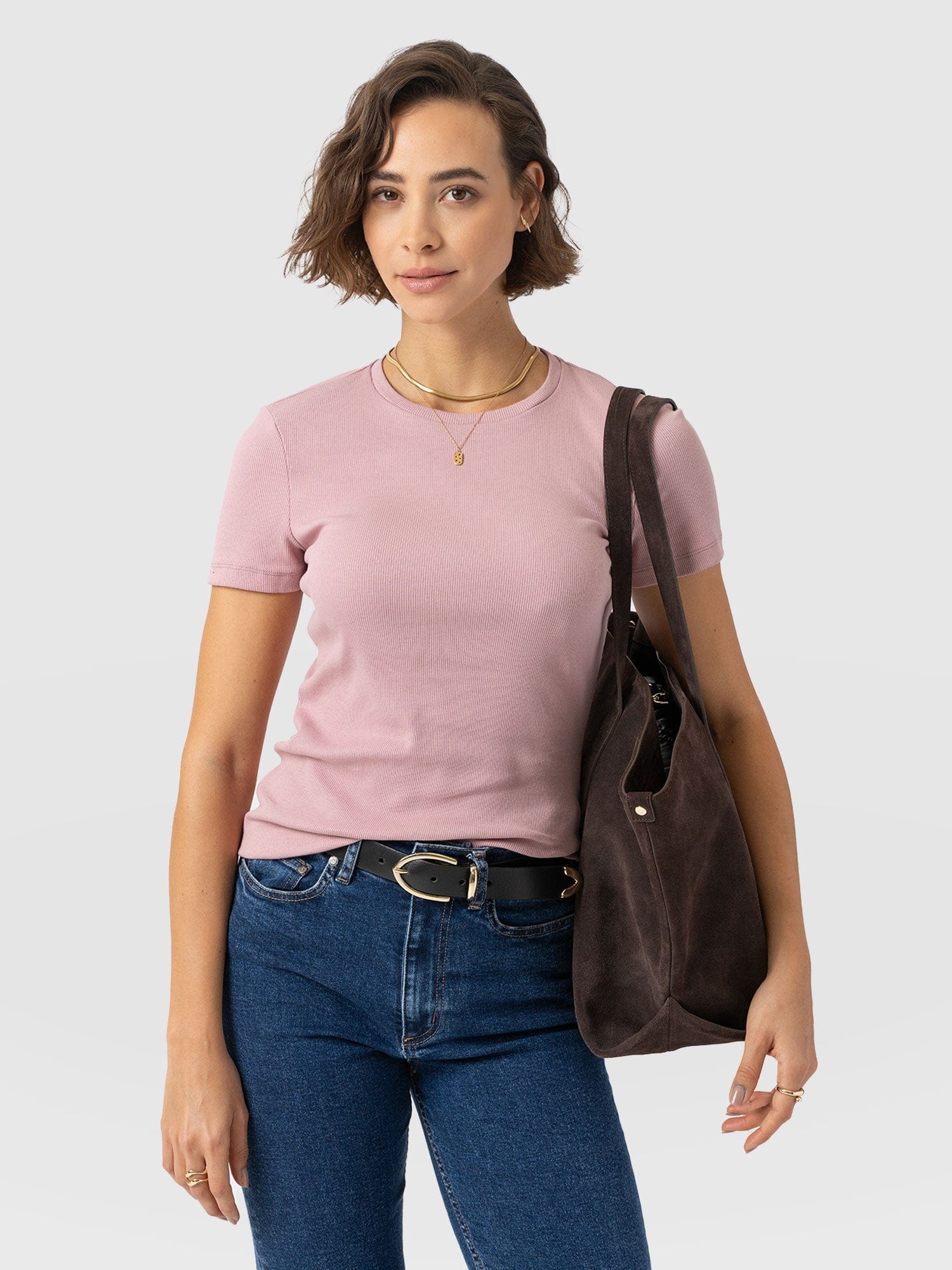 Ribbed Short Sleeve Tee - Pale Pink - Image 2