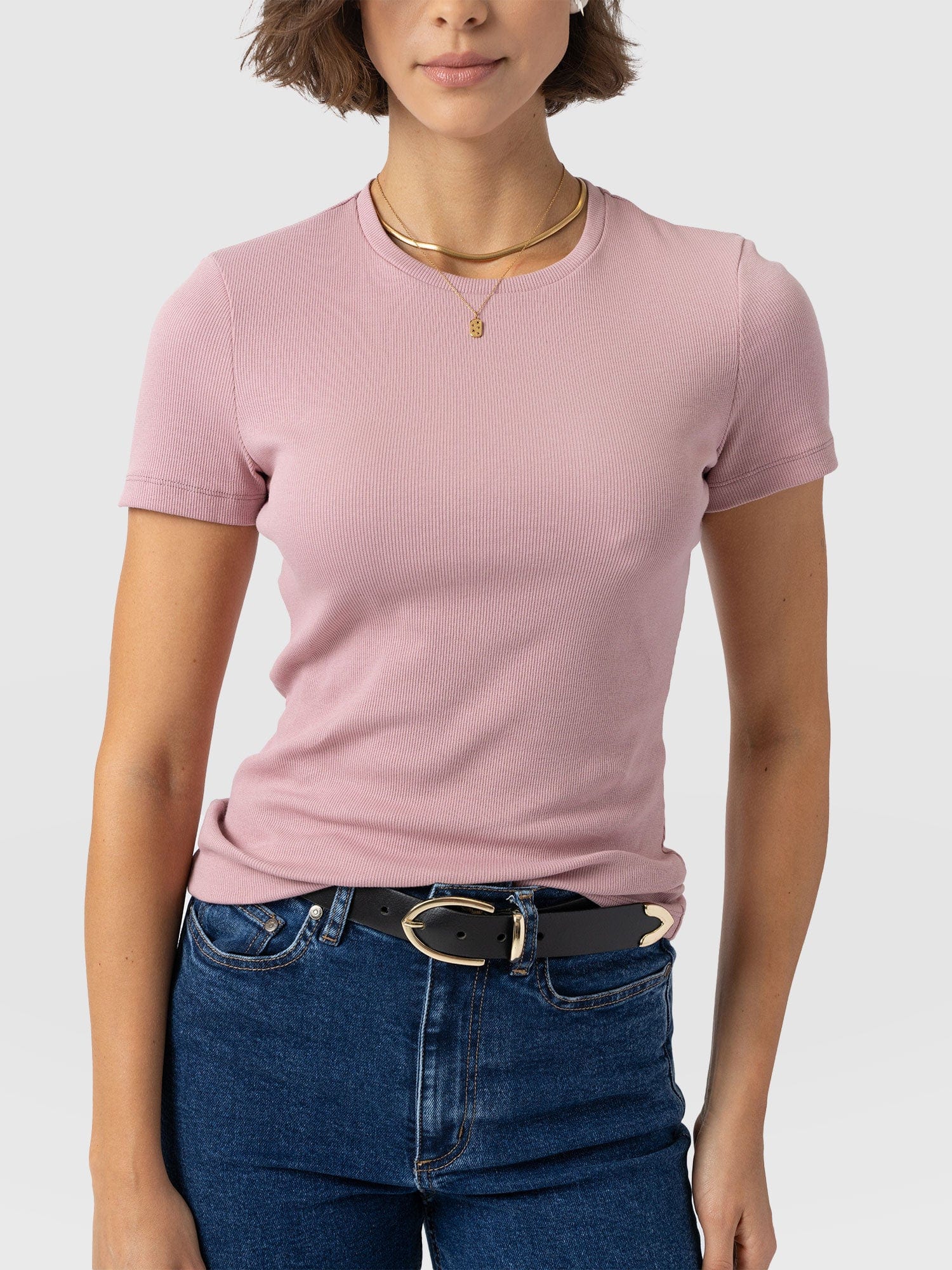 Ribbed Short Sleeve Tee - Pale Pink - Image 3
