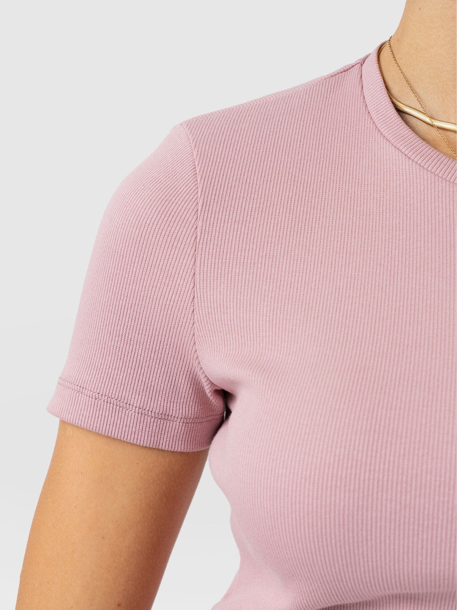 Ribbed Short Sleeve Tee - Pale Pink - Image 5