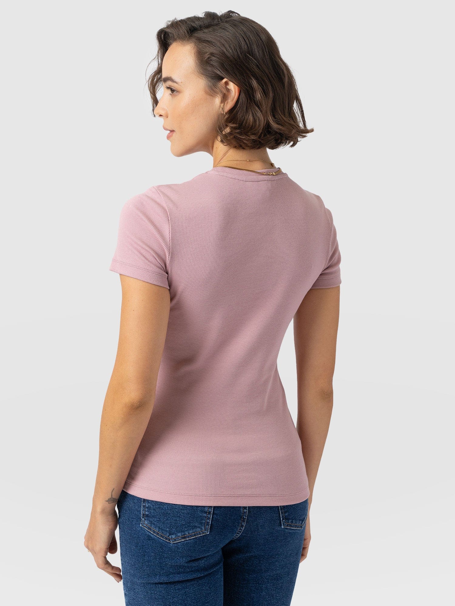 Ribbed Short Sleeve Tee - Pale Pink - Image 6