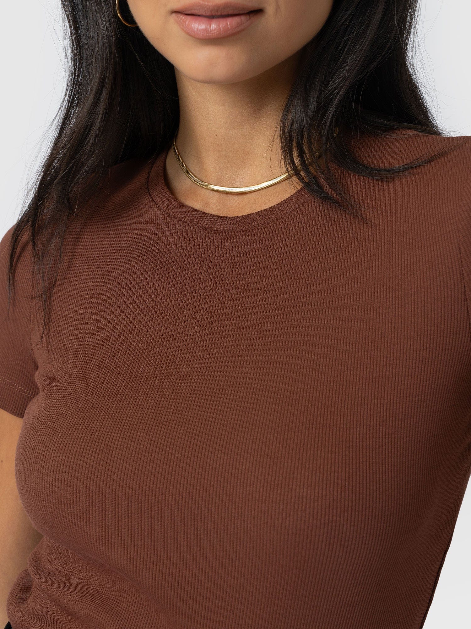 Ribbed Short Sleeve Tee - Russet Brown - Image 4