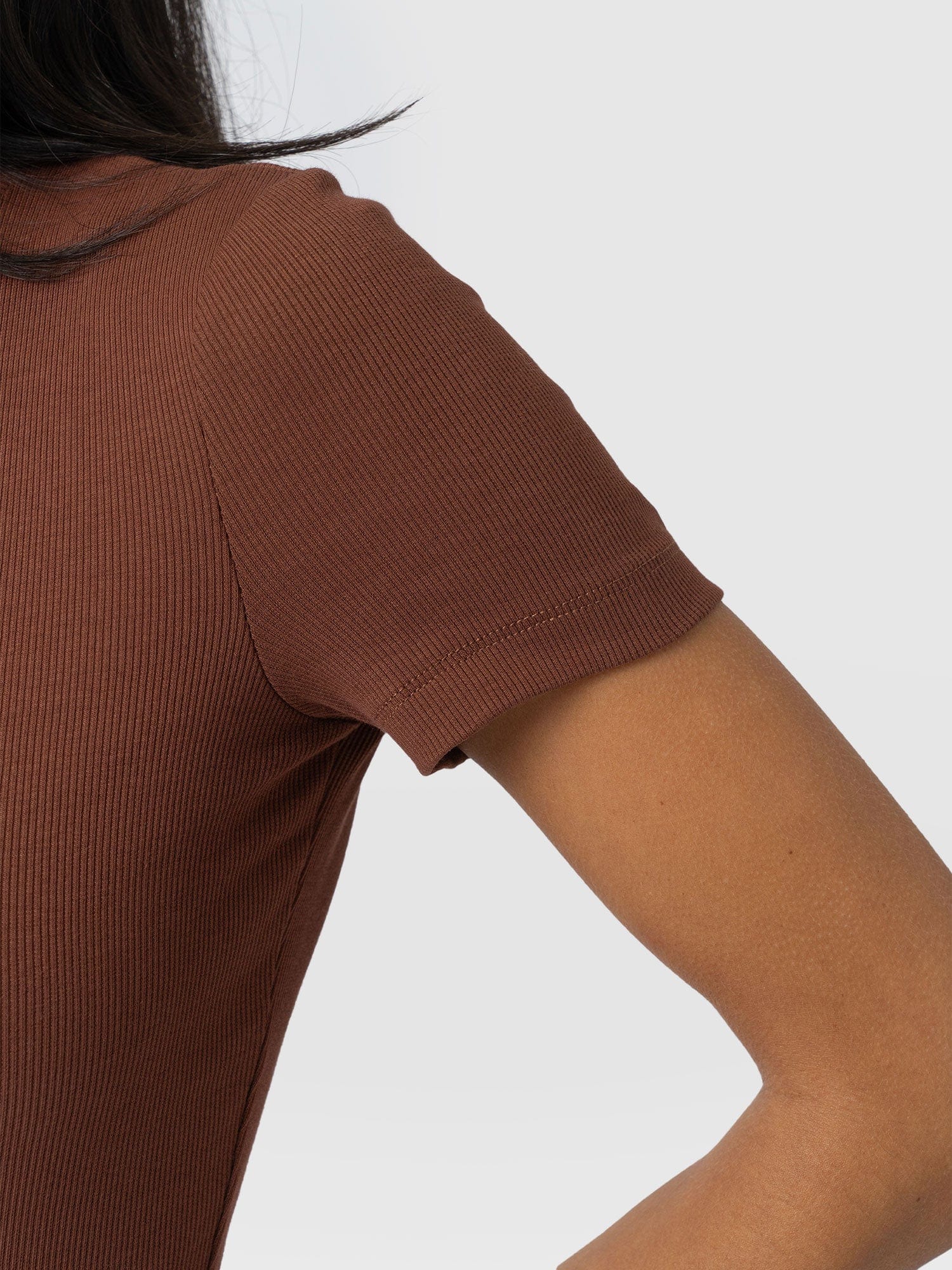 Ribbed Short Sleeve Tee - Russet Brown - Image 5