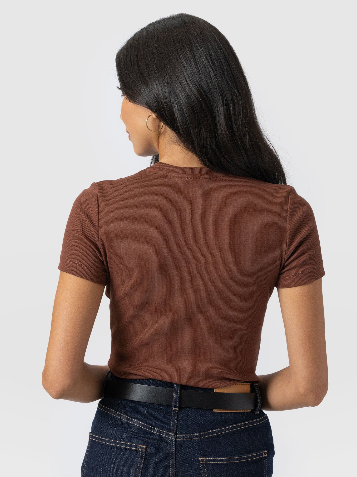 Ribbed Short Sleeve Tee - Russet Brown - Image 6