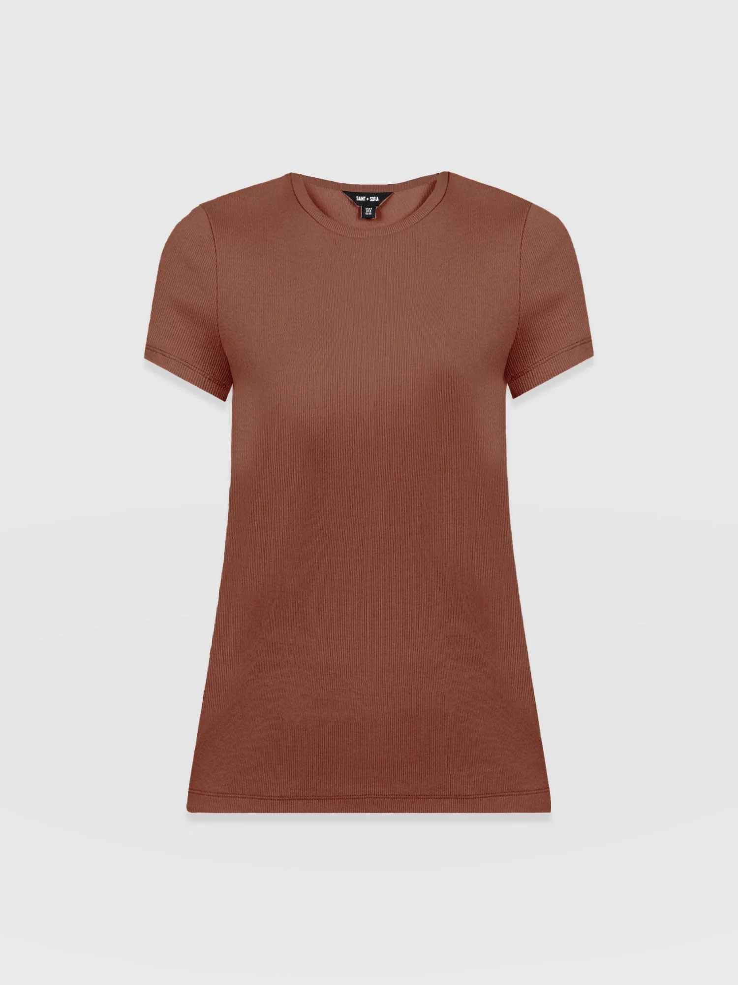 Ribbed Short Sleeve Tee - Russet Brown - Image 7