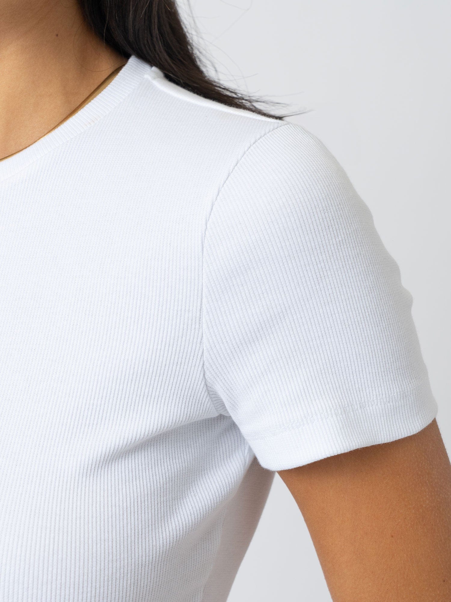 Ribbed Short Sleeve Tee - White - Image 4