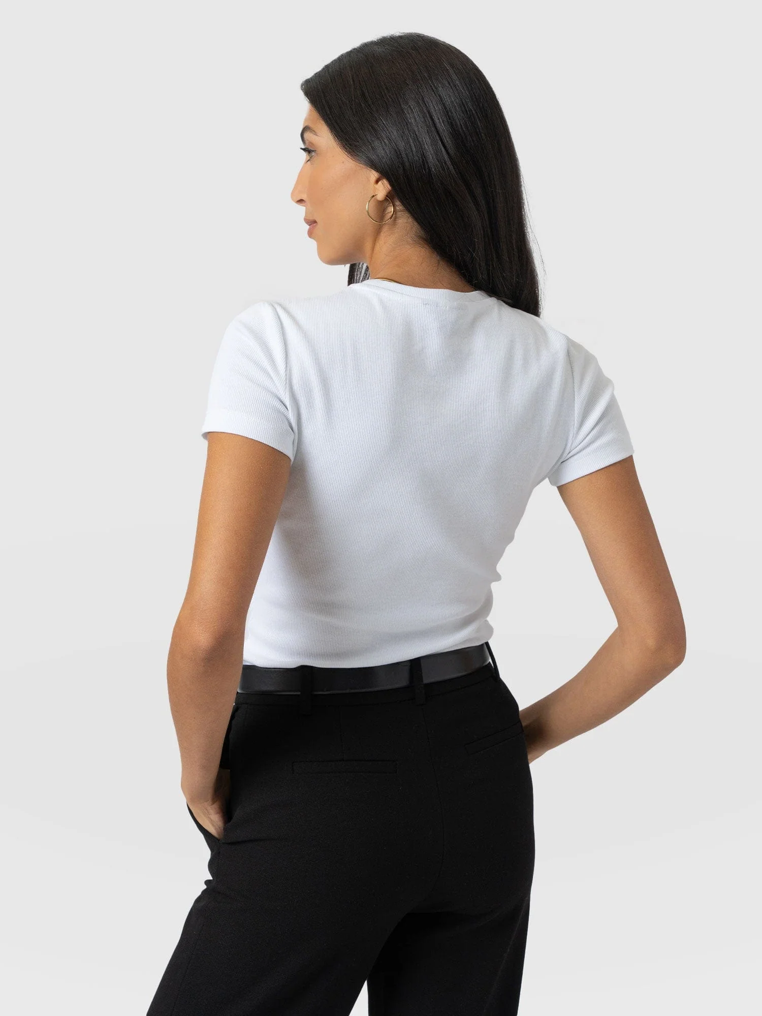 Ribbed Short Sleeve Tee - White - Image 6