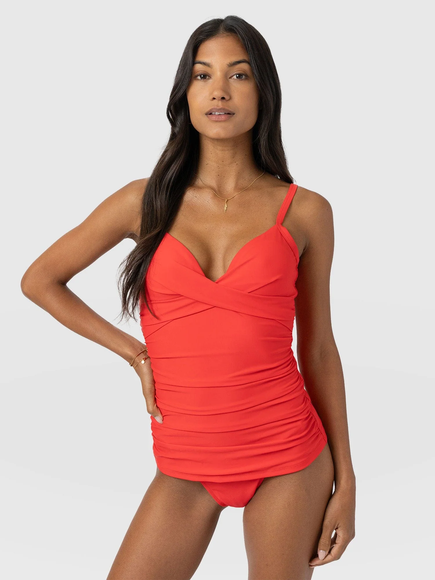 Riley Cross Front Tankini Top - Red - Image 2