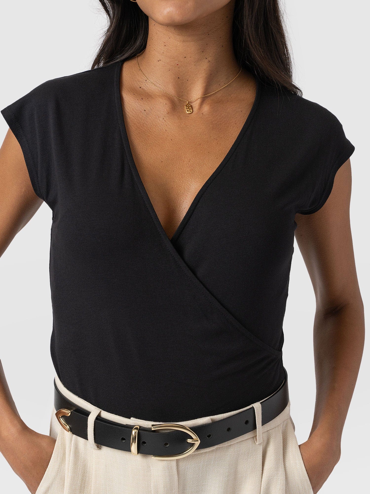 Rosa Wrap Tee - Black - Image 4