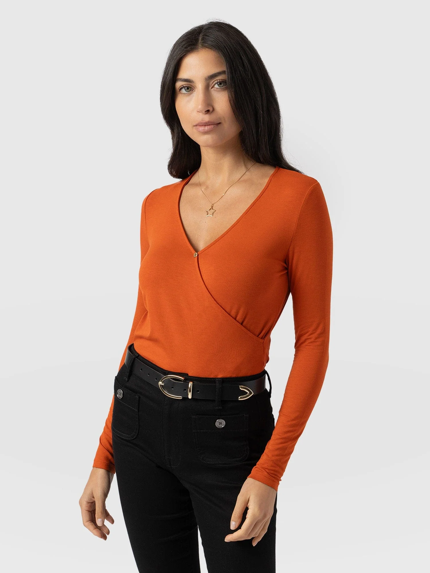 Rosa Wrap Tee Long Sleeve - Amber - Image 2