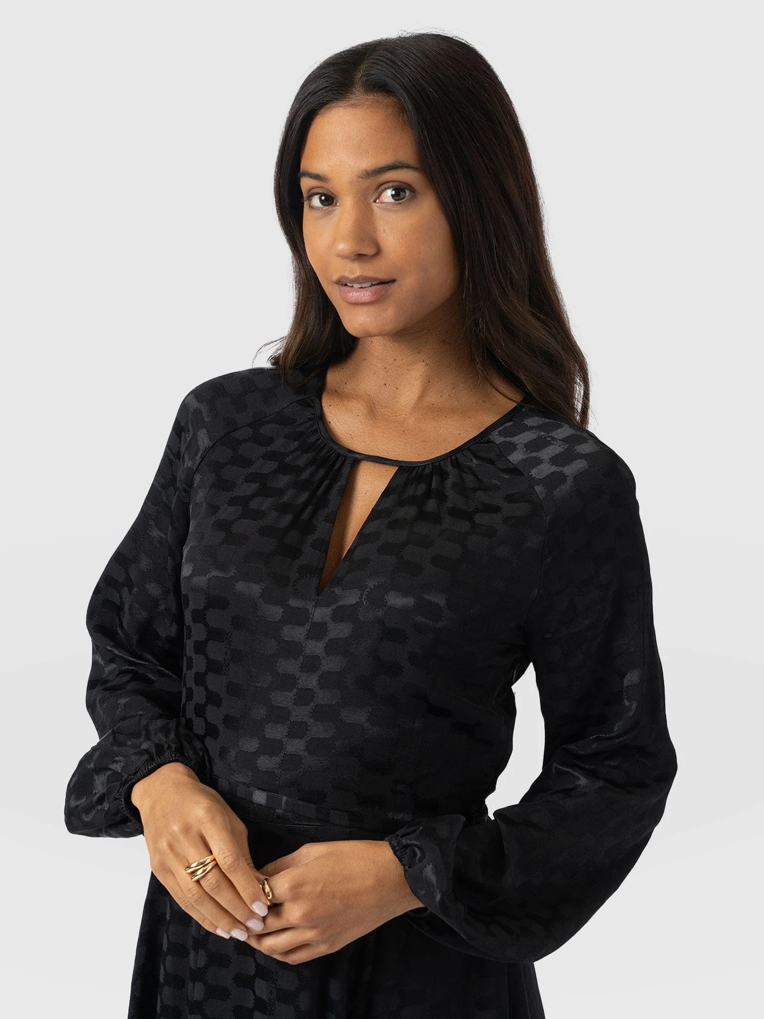 Ruby Flare Maxi Dress - Black Jacquard - Image 3