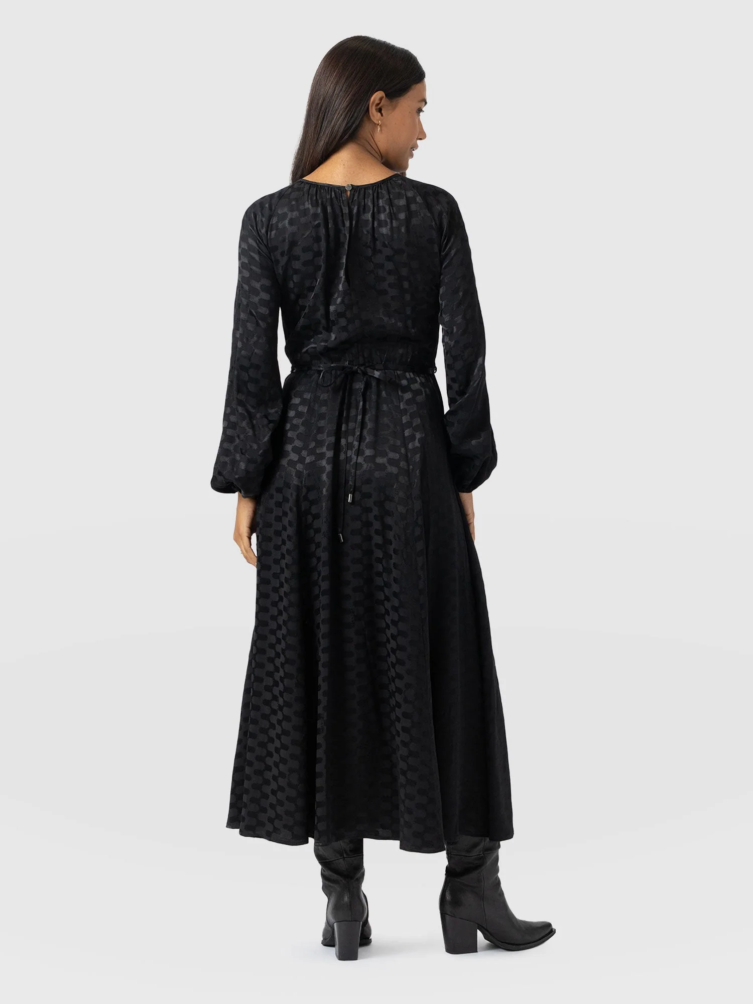 Ruby Flare Maxi Dress - Black Jacquard - Image 6