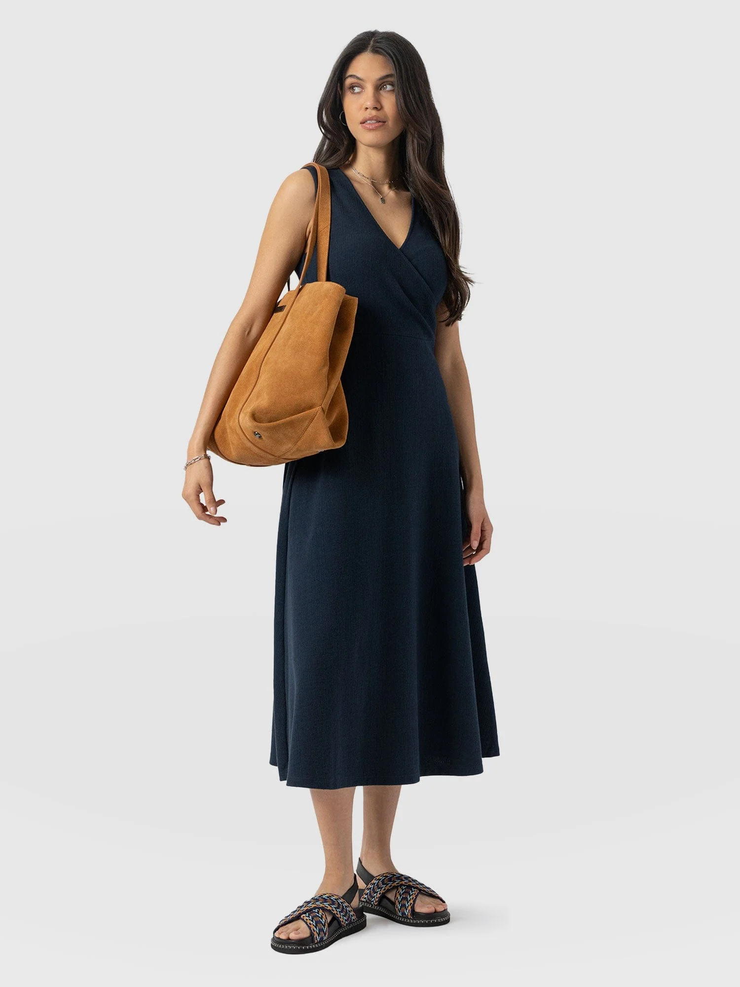 Sleeveless Maggie Wrap Dress - Navy Textured - Image 2