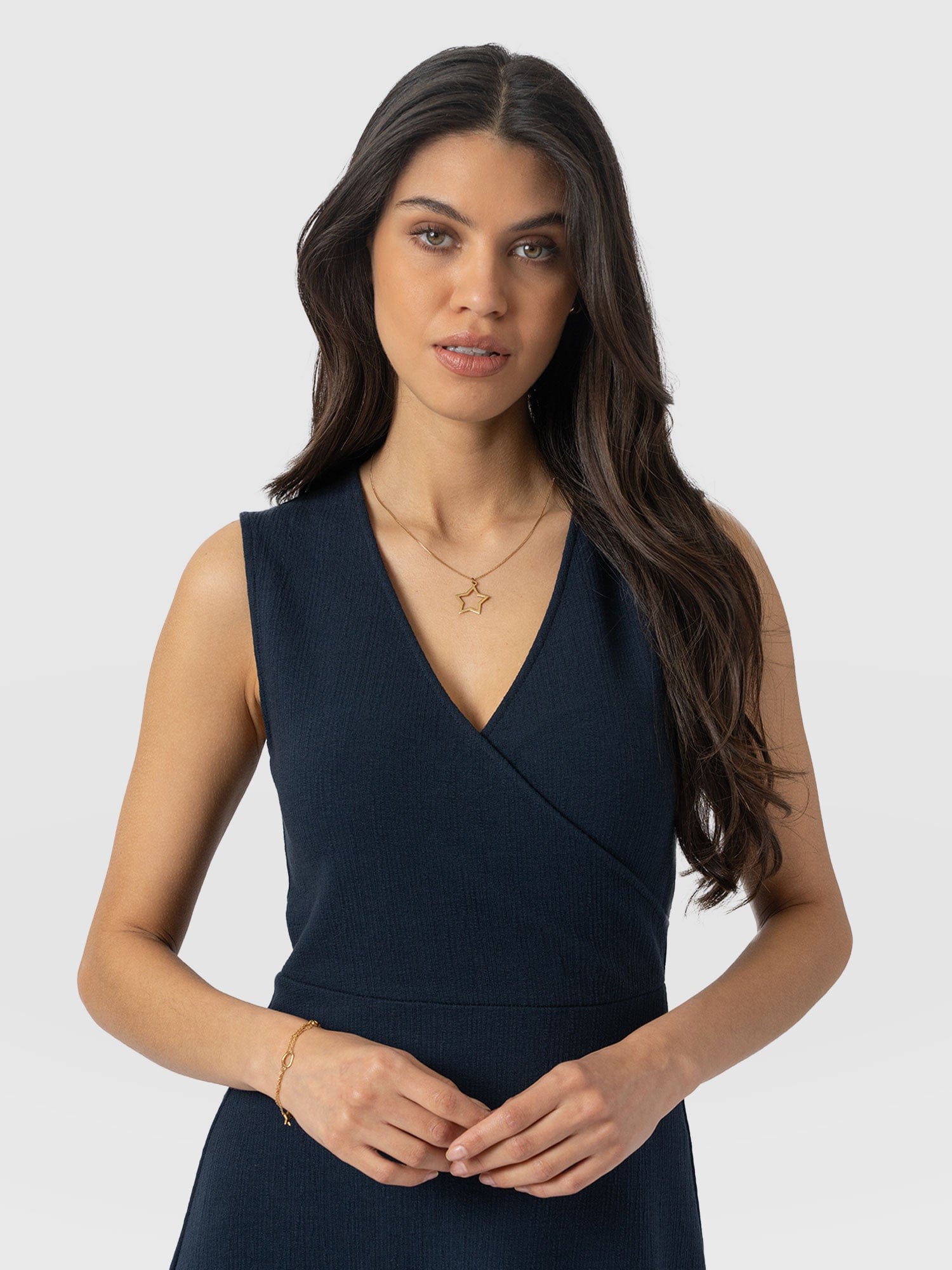 Sleeveless Maggie Wrap Dress - Navy Textured - Image 5