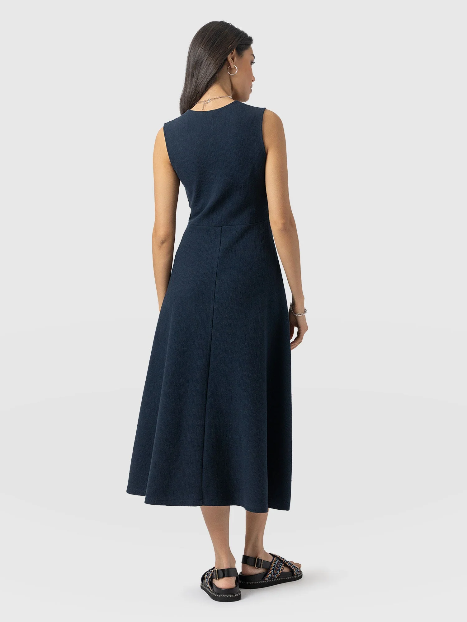 Sleeveless Maggie Wrap Dress - Navy Textured - Image 6