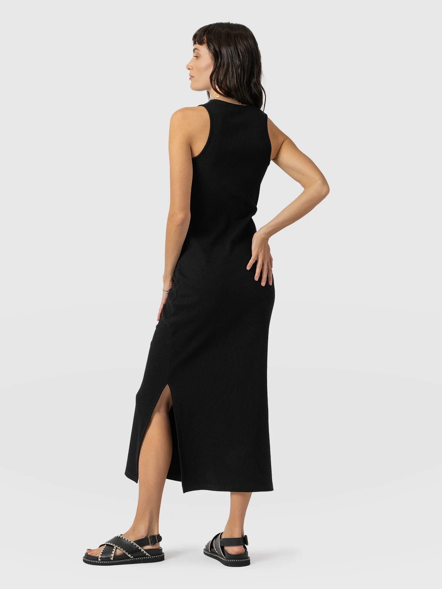 Sleeveless Rib Dress - Black - Image 5