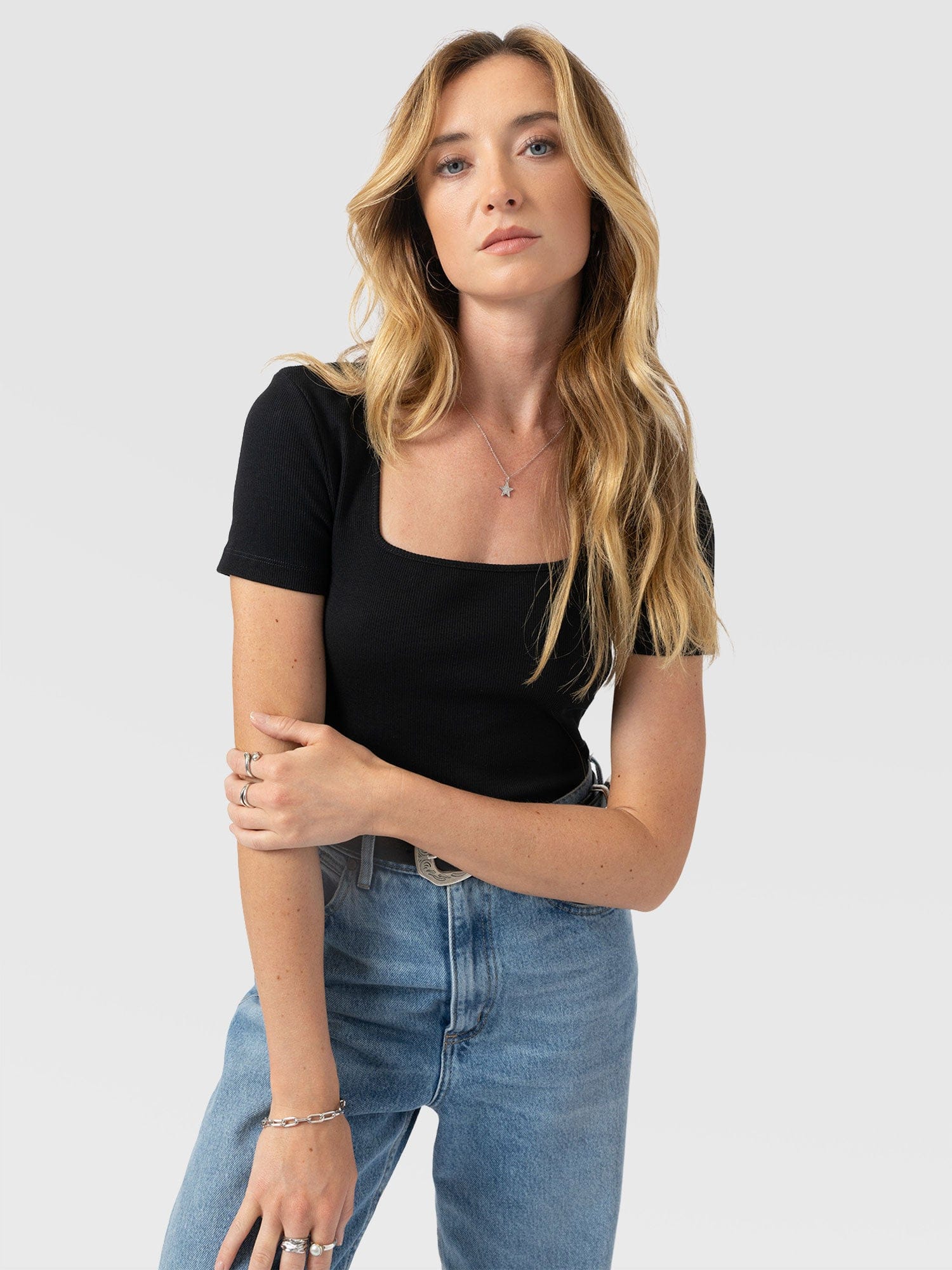 Sloane Ribbed Short Sleeve Tee - Black