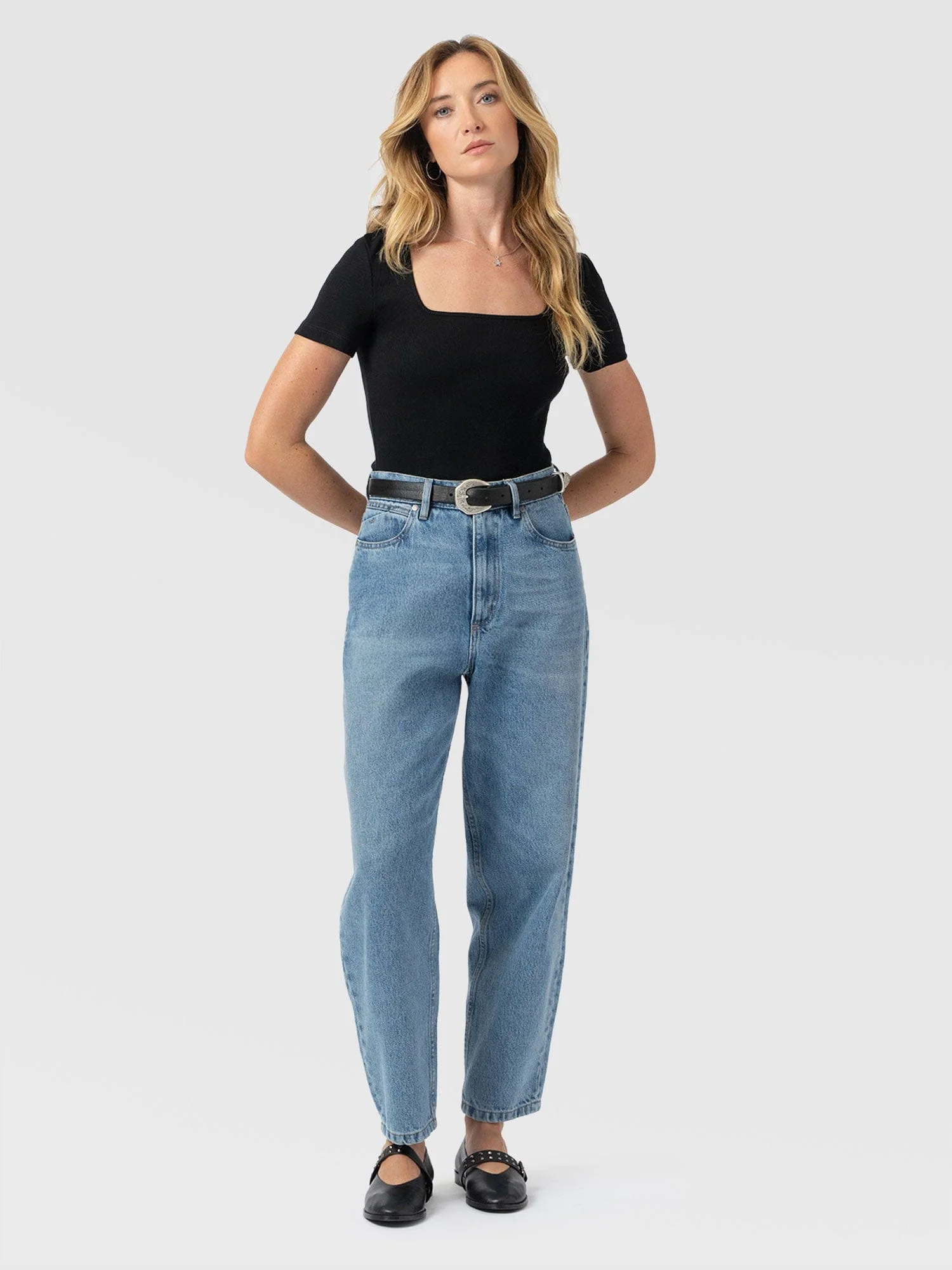 Sloane Ribbed Short Sleeve Tee - Black - Image 2