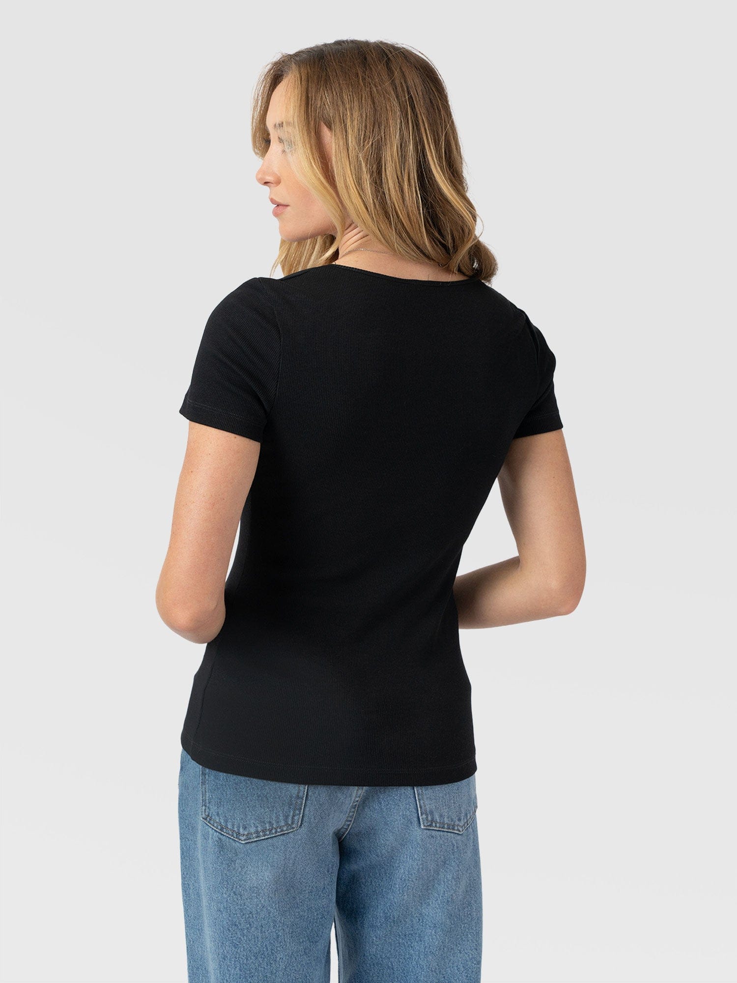 Sloane Ribbed Short Sleeve Tee - Black - Image 6