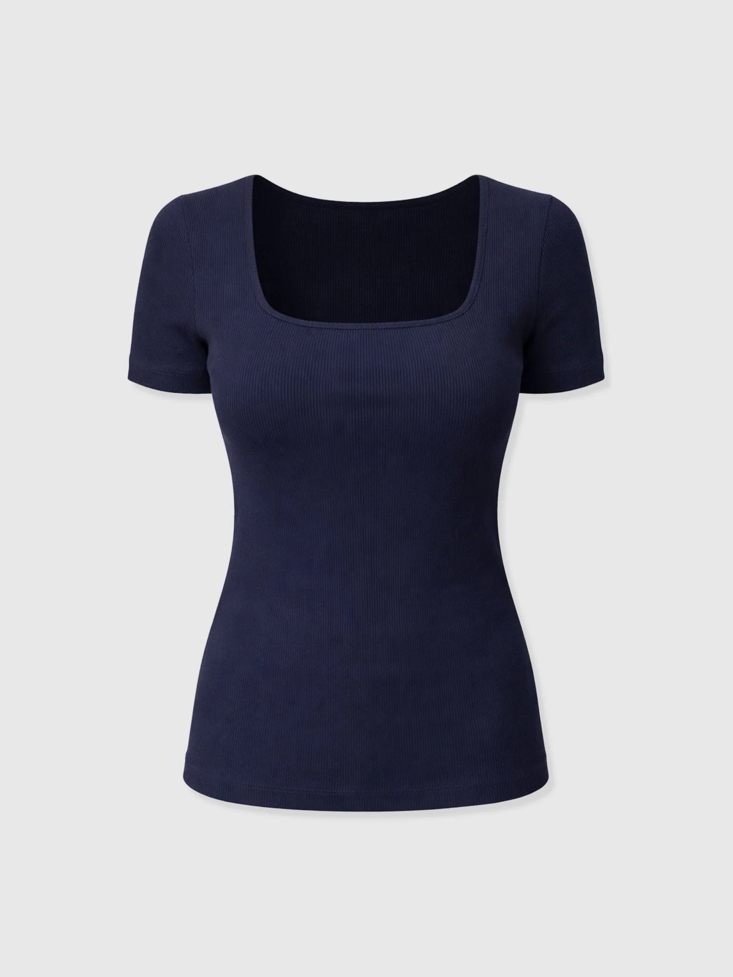 Sloane Ribbed Short Sleeve Tee - Navy - Image 7