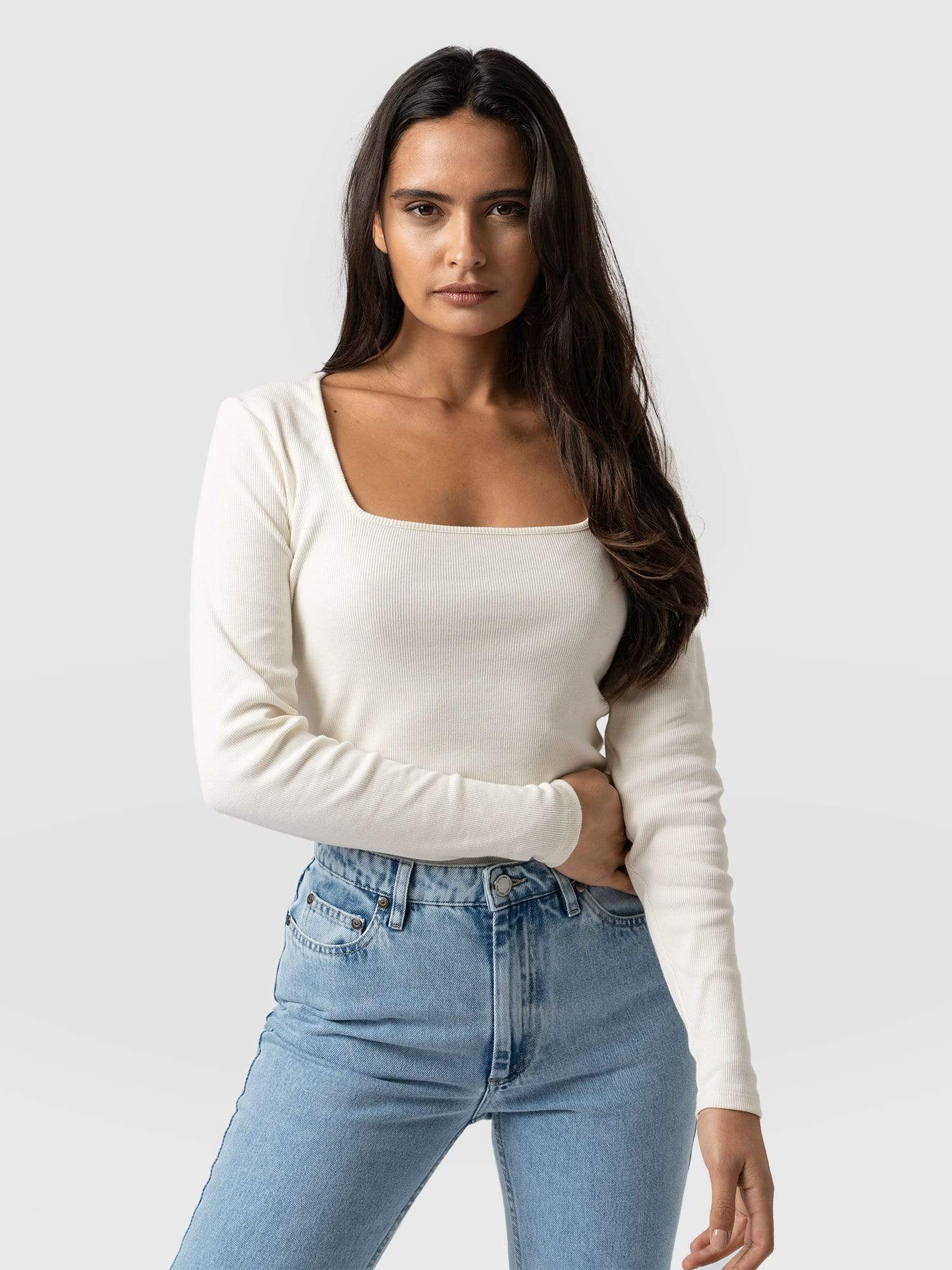 Sloane Ribbed Top - Cream - Image 2