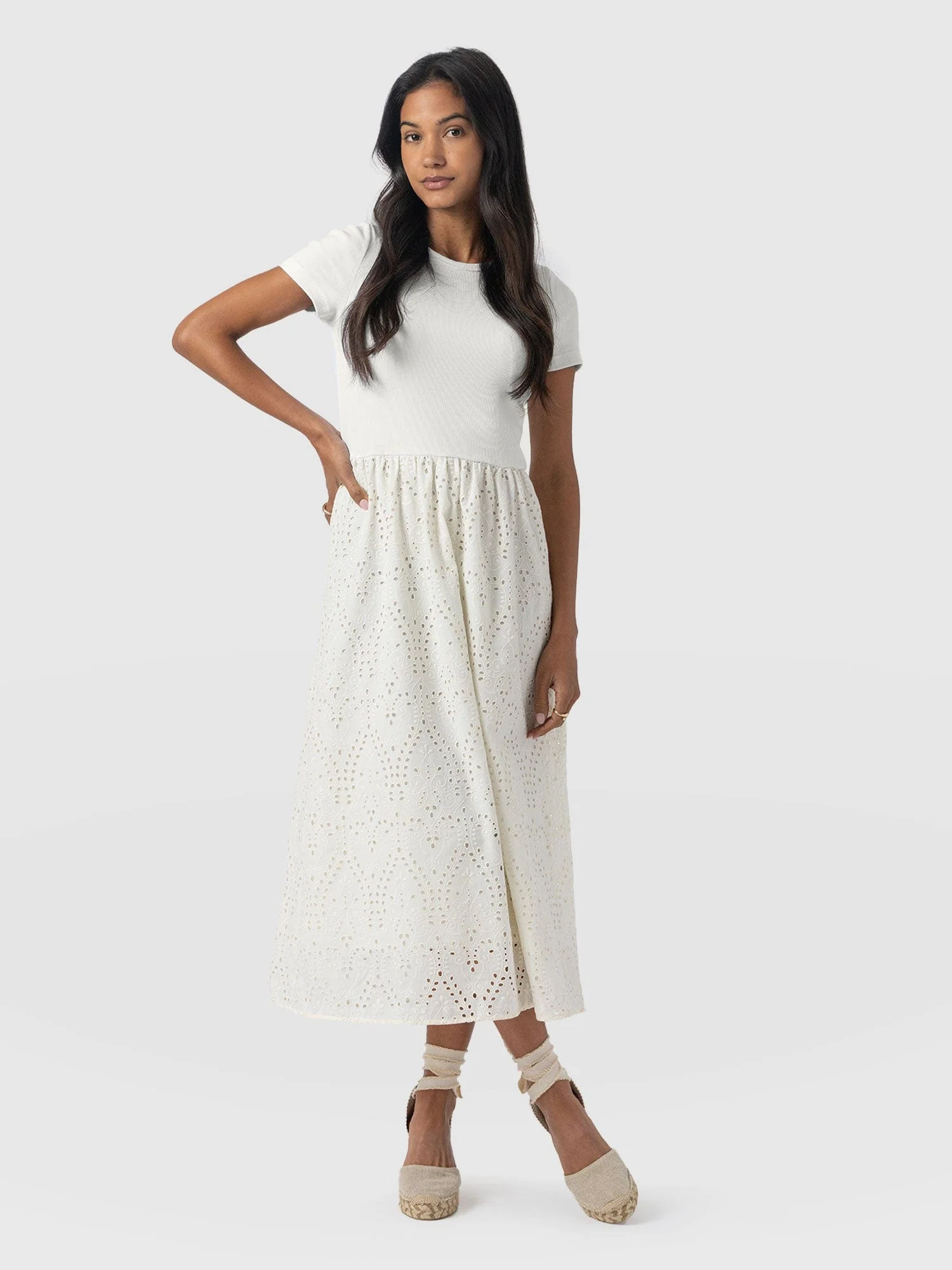 Sophia Contrast Dress - White Broderie - Image 2