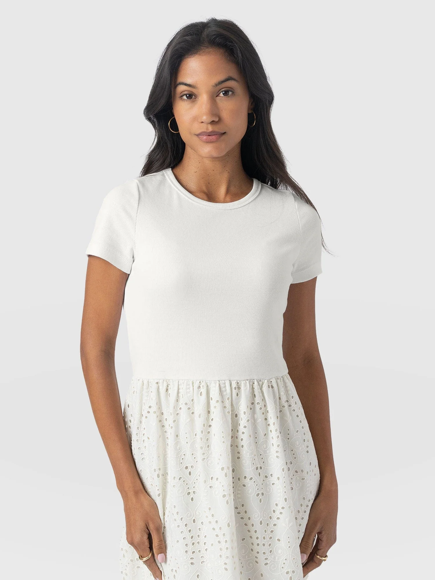 Sophia Contrast Dress - White Broderie - Image 3