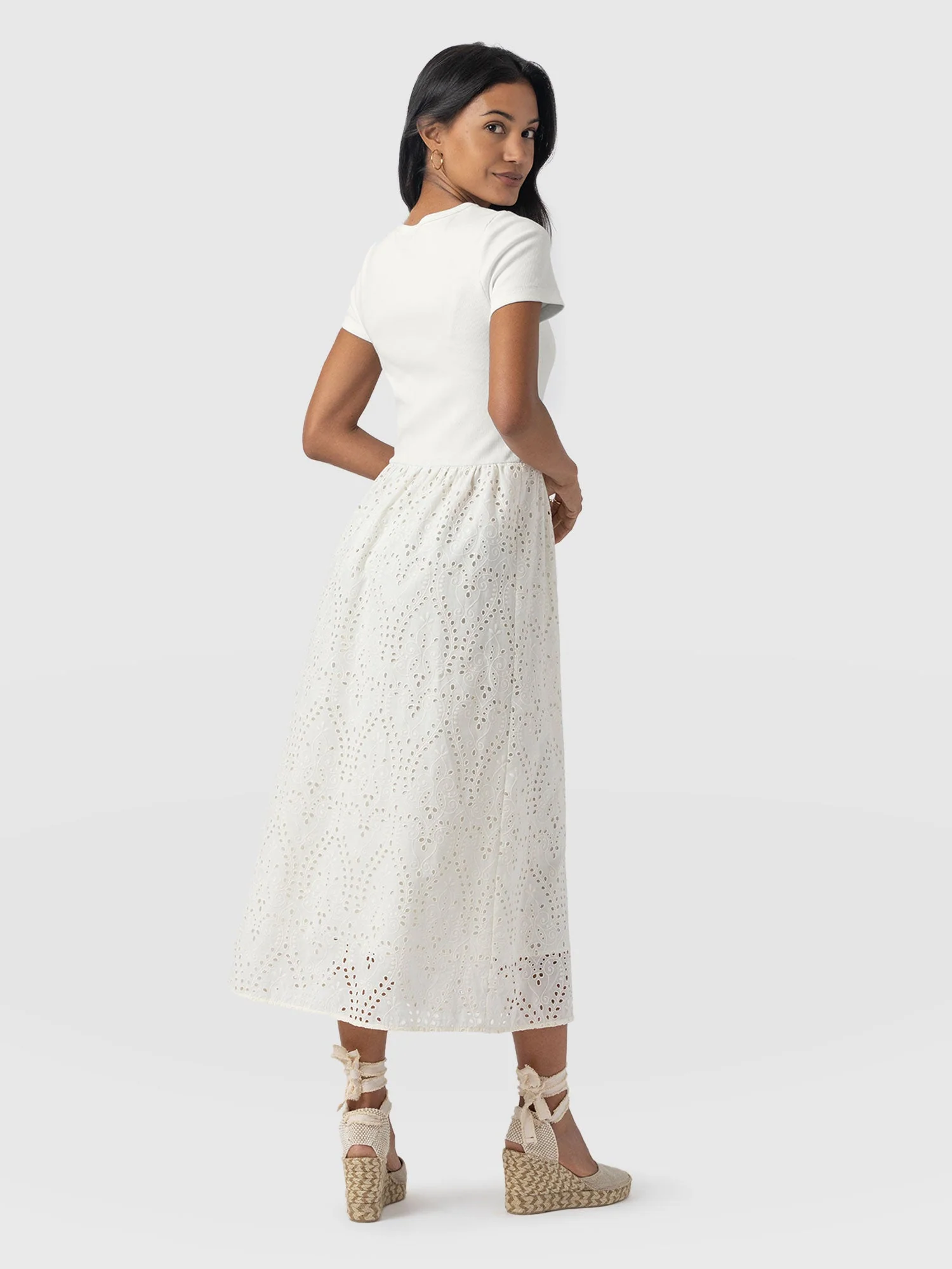 Sophia Contrast Dress - White Broderie - Image 6