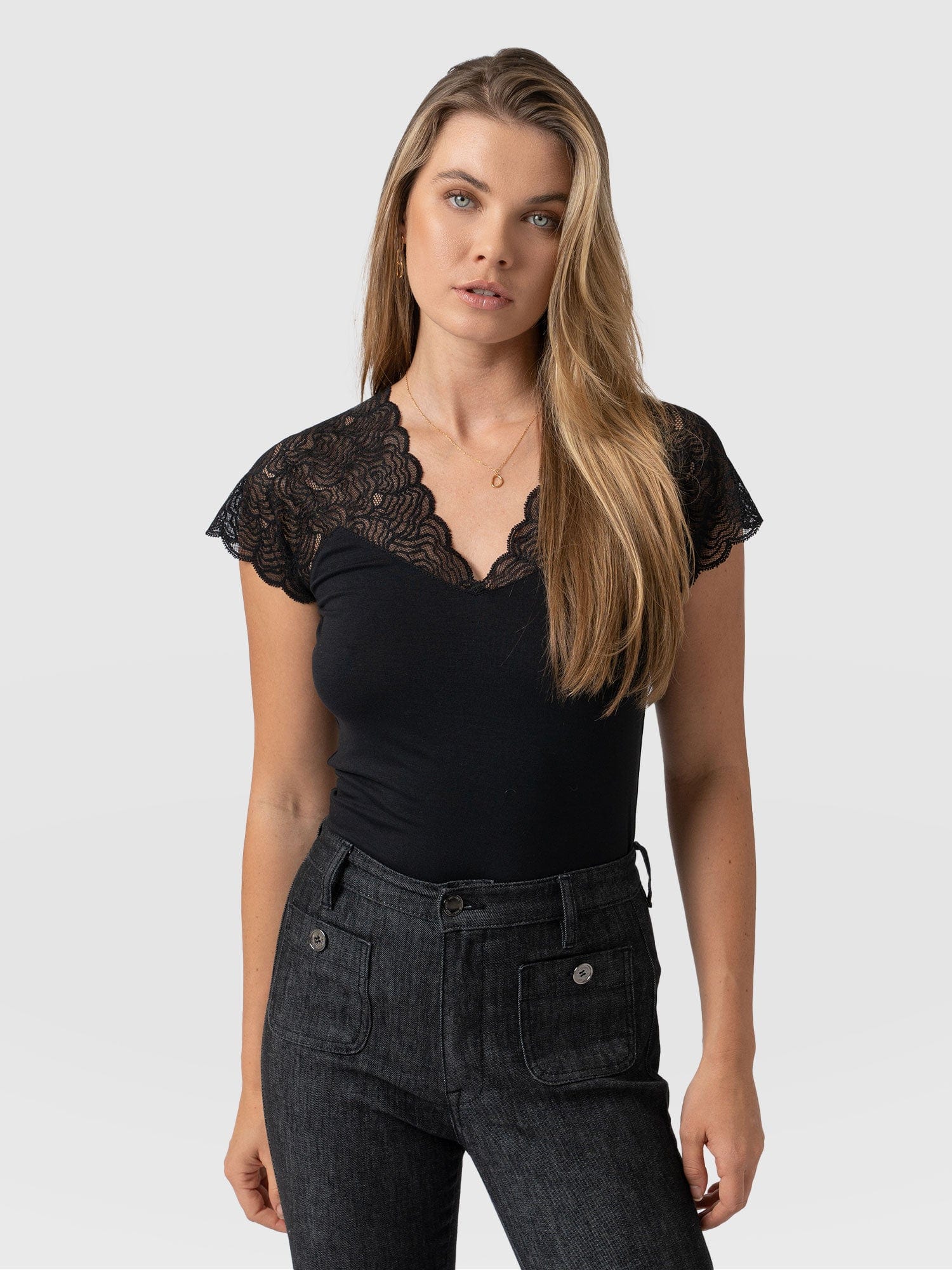 Sophia Lace Tee - Black - Image 2