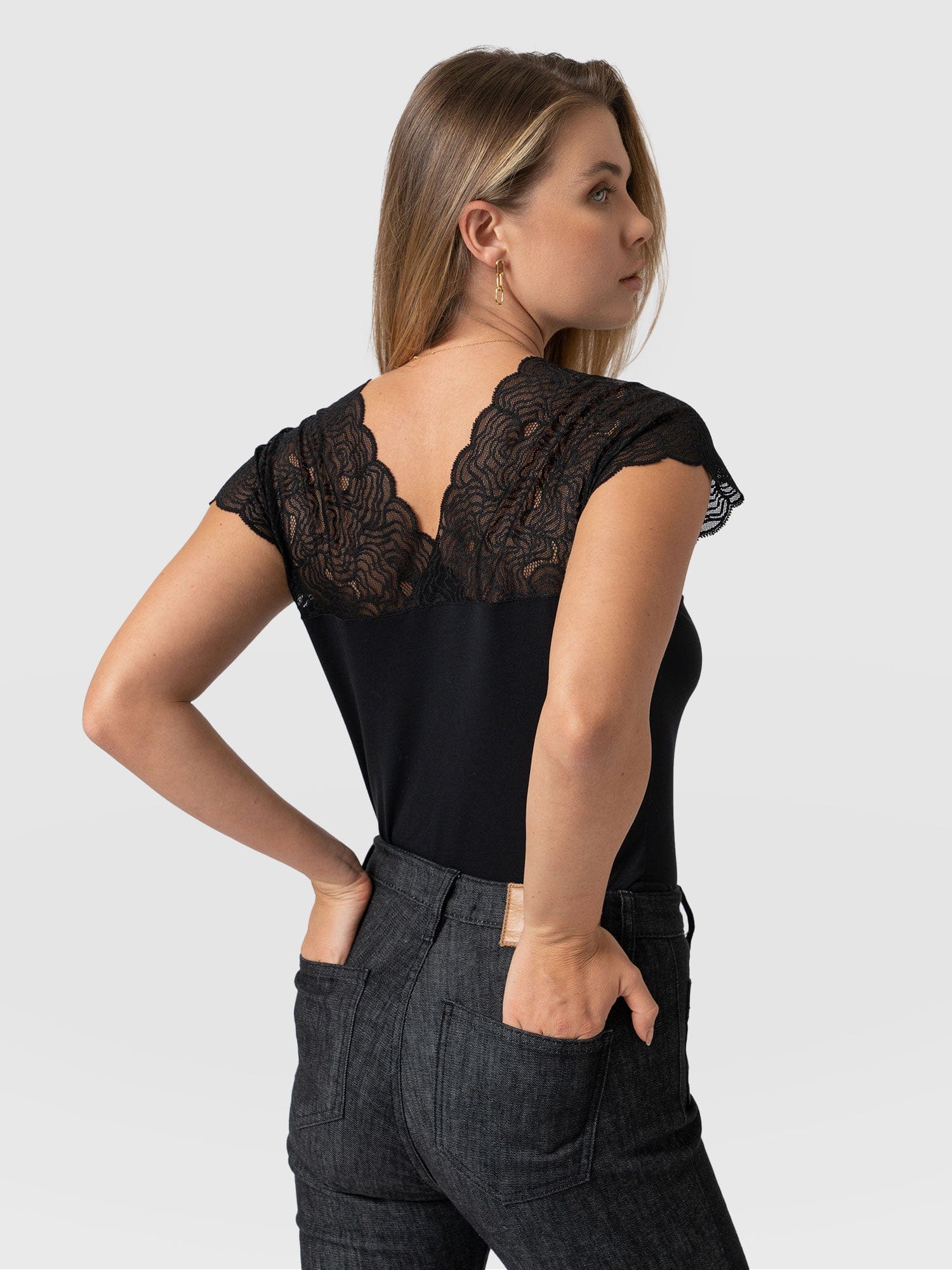 Sophia Lace Tee - Black - Image 6