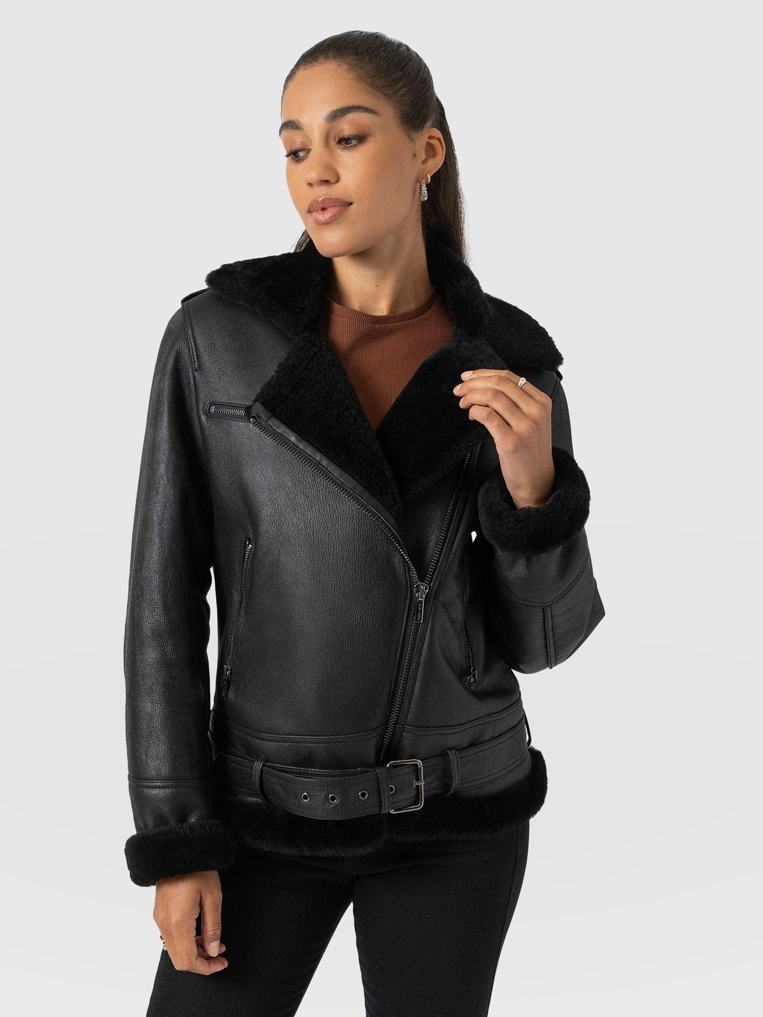 Spitfire Shearling Jacket - Black - Image 2