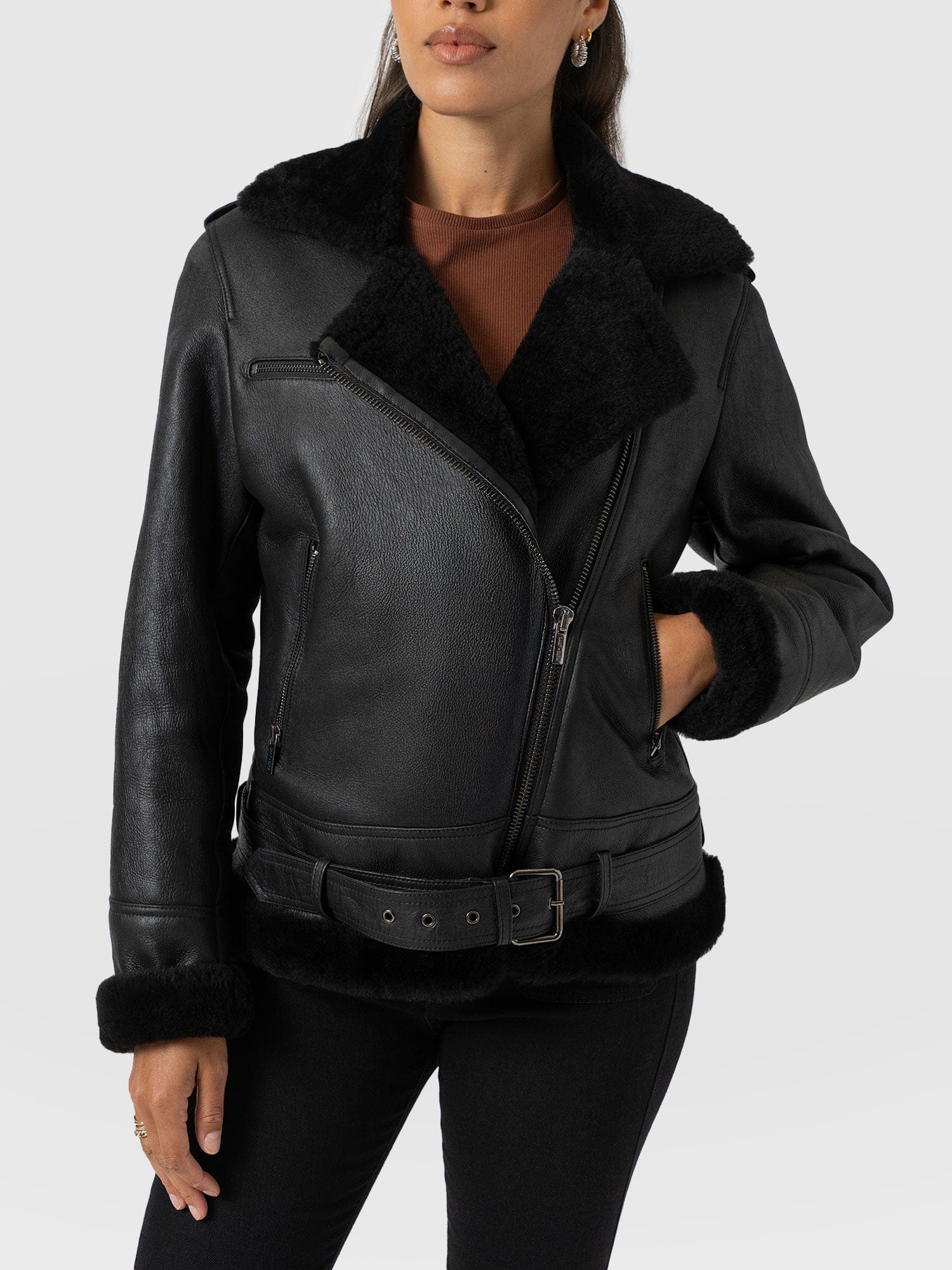 Spitfire Shearling Jacket - Black - Image 3