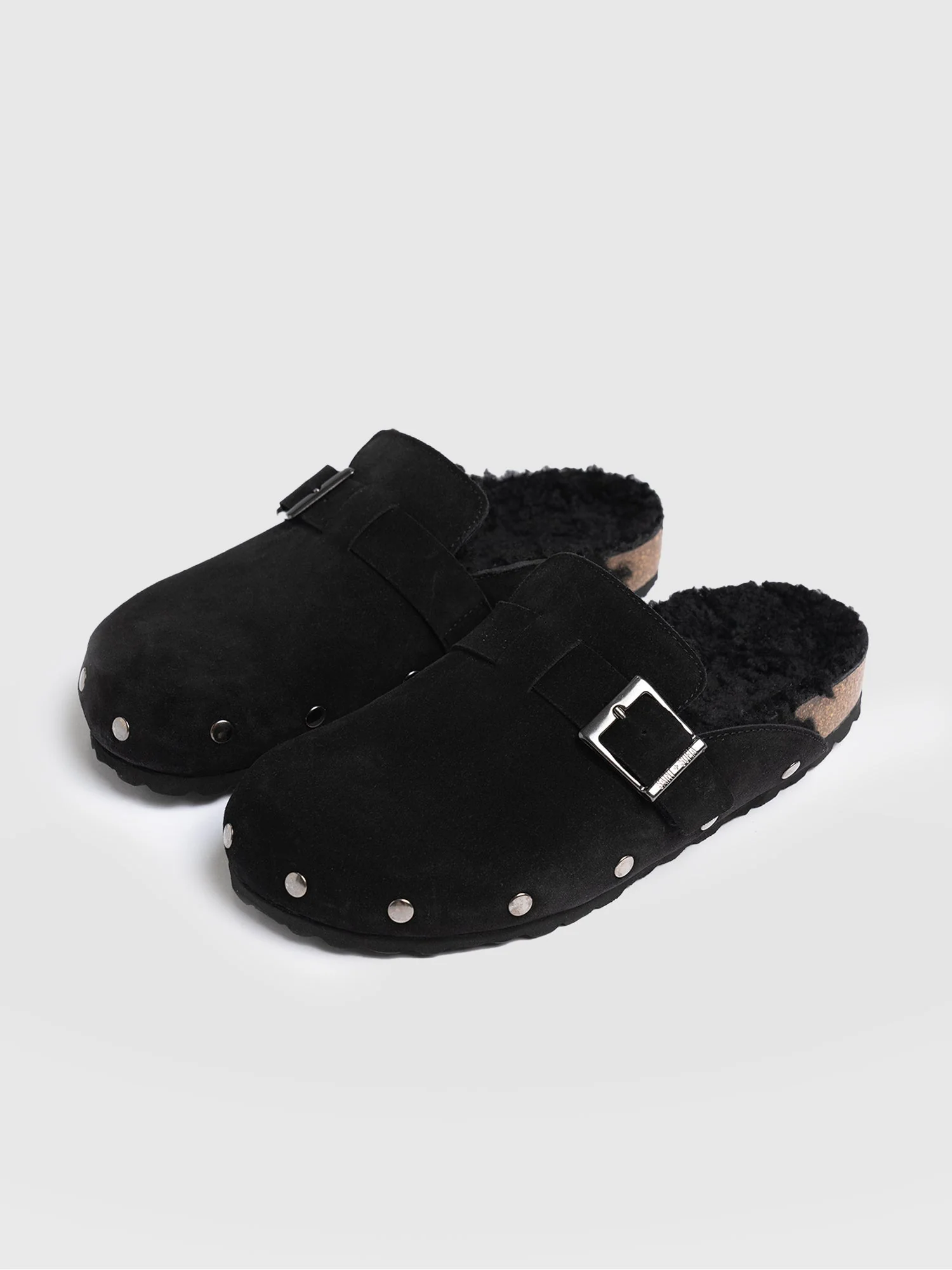 Studded Clogs - Black Shearling - Image 2