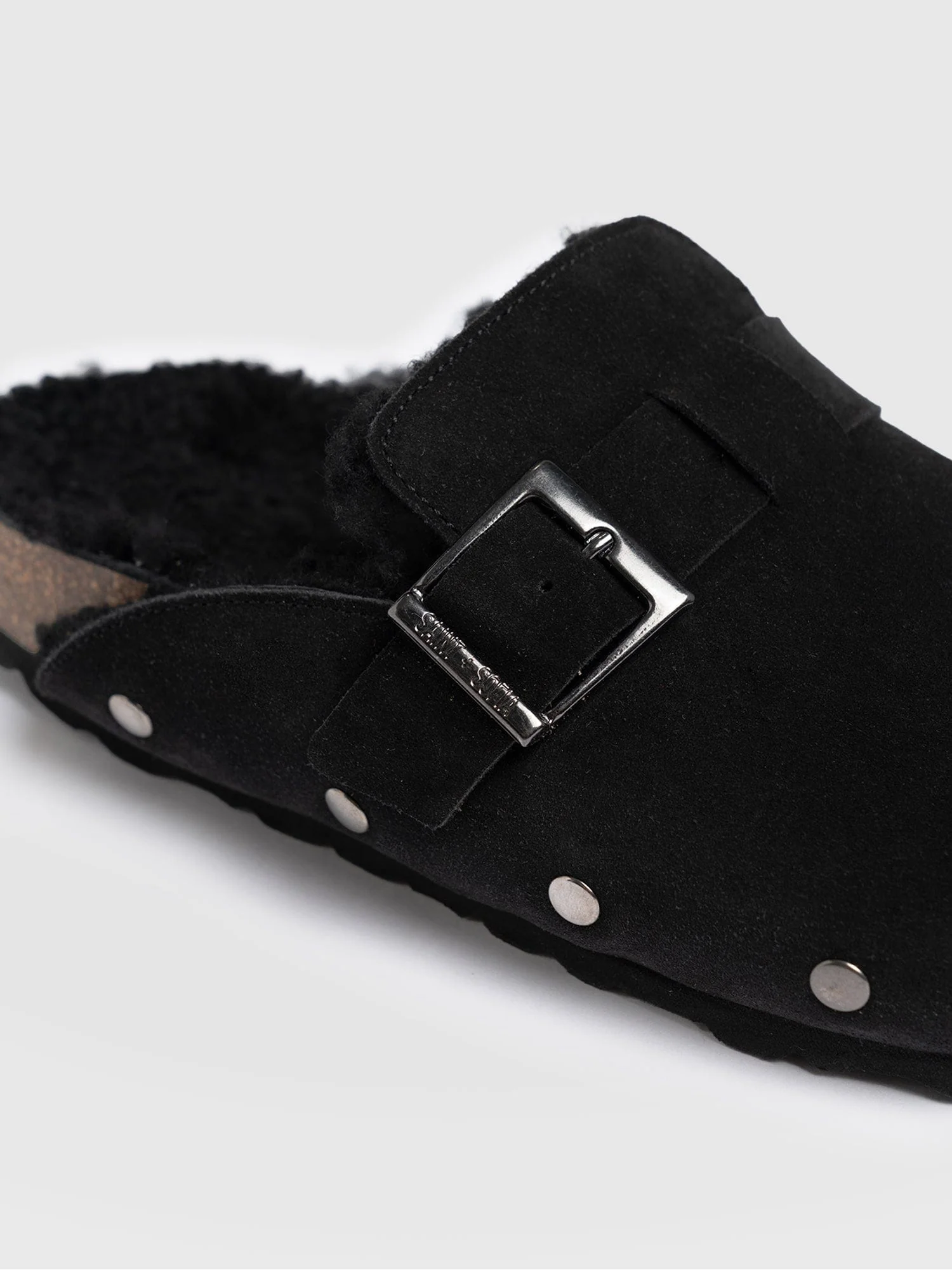 Studded Clogs - Black Shearling - Image 3