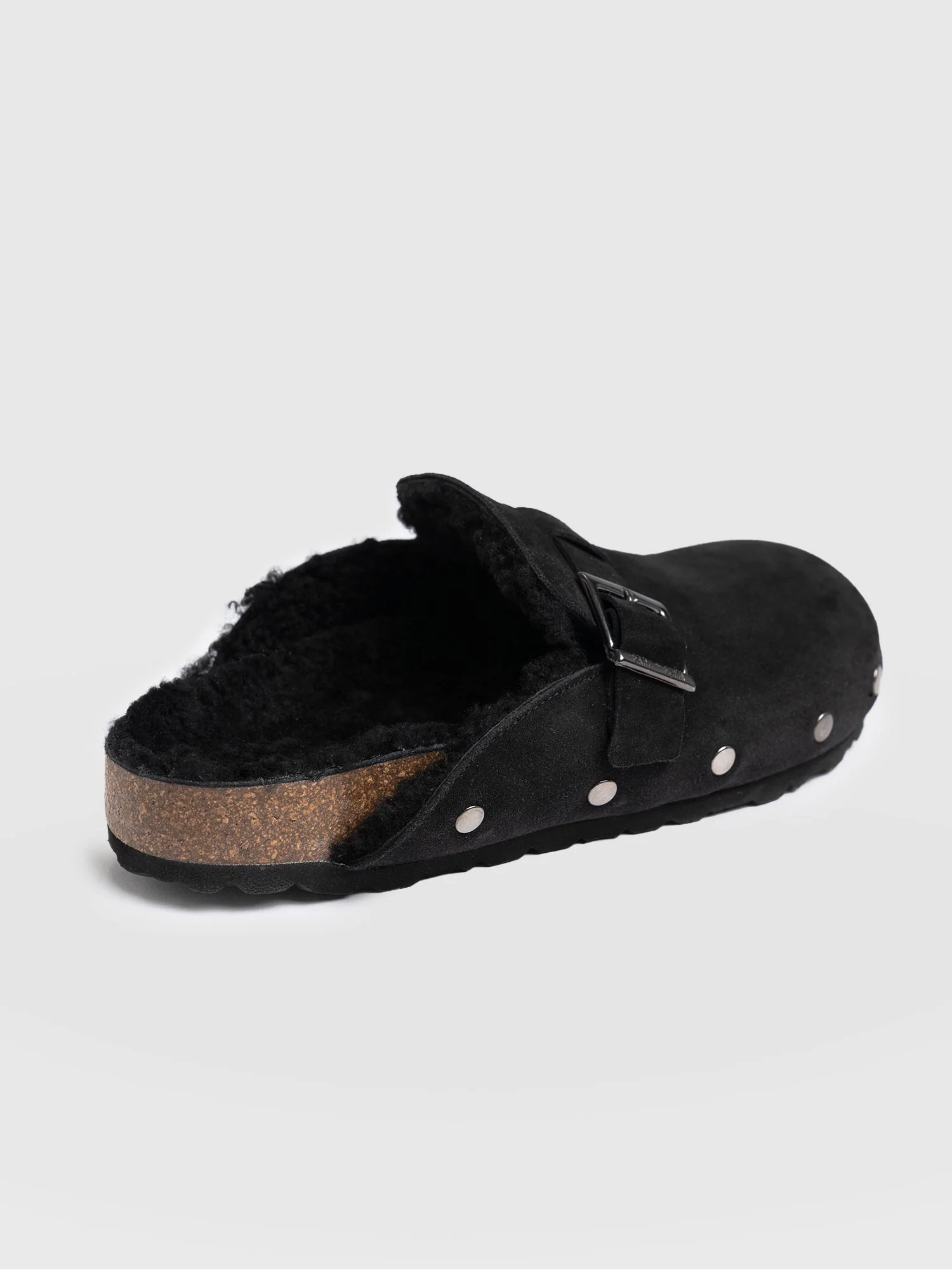 Studded Clogs - Black Shearling - Image 5