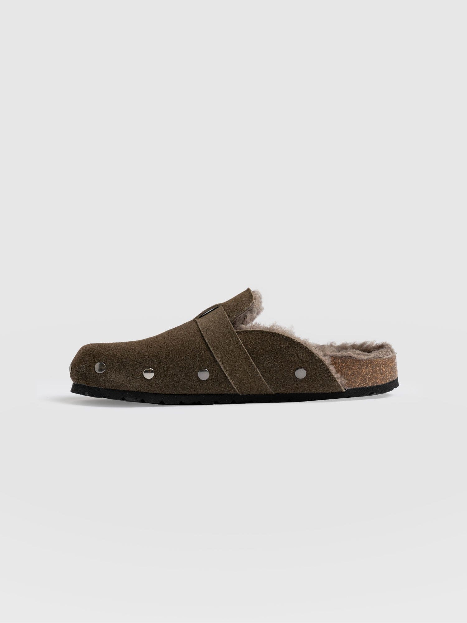 Studded Clogs - Khaki Shearling - Image 2