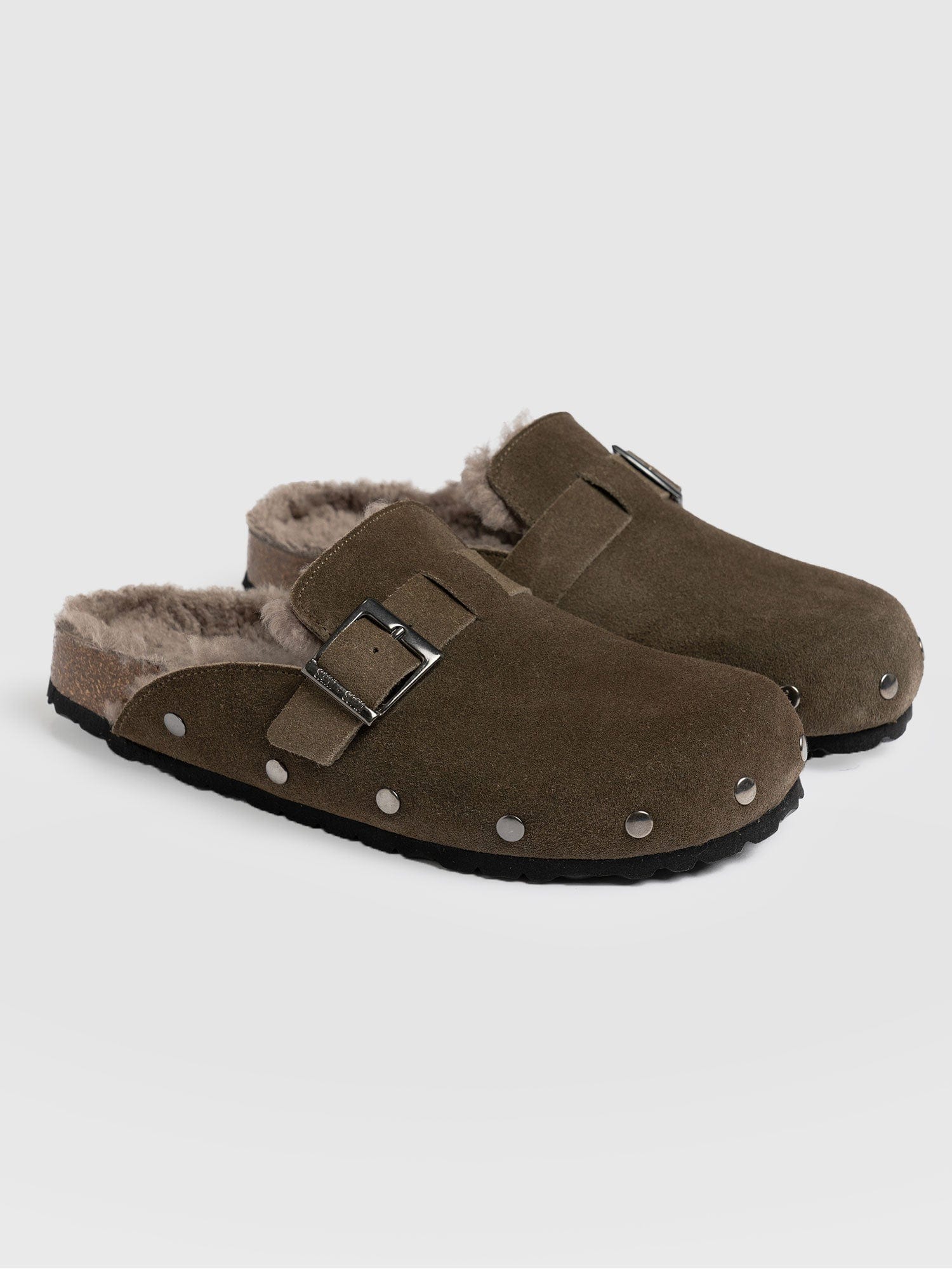 Studded Clogs - Khaki Shearling - Image 3