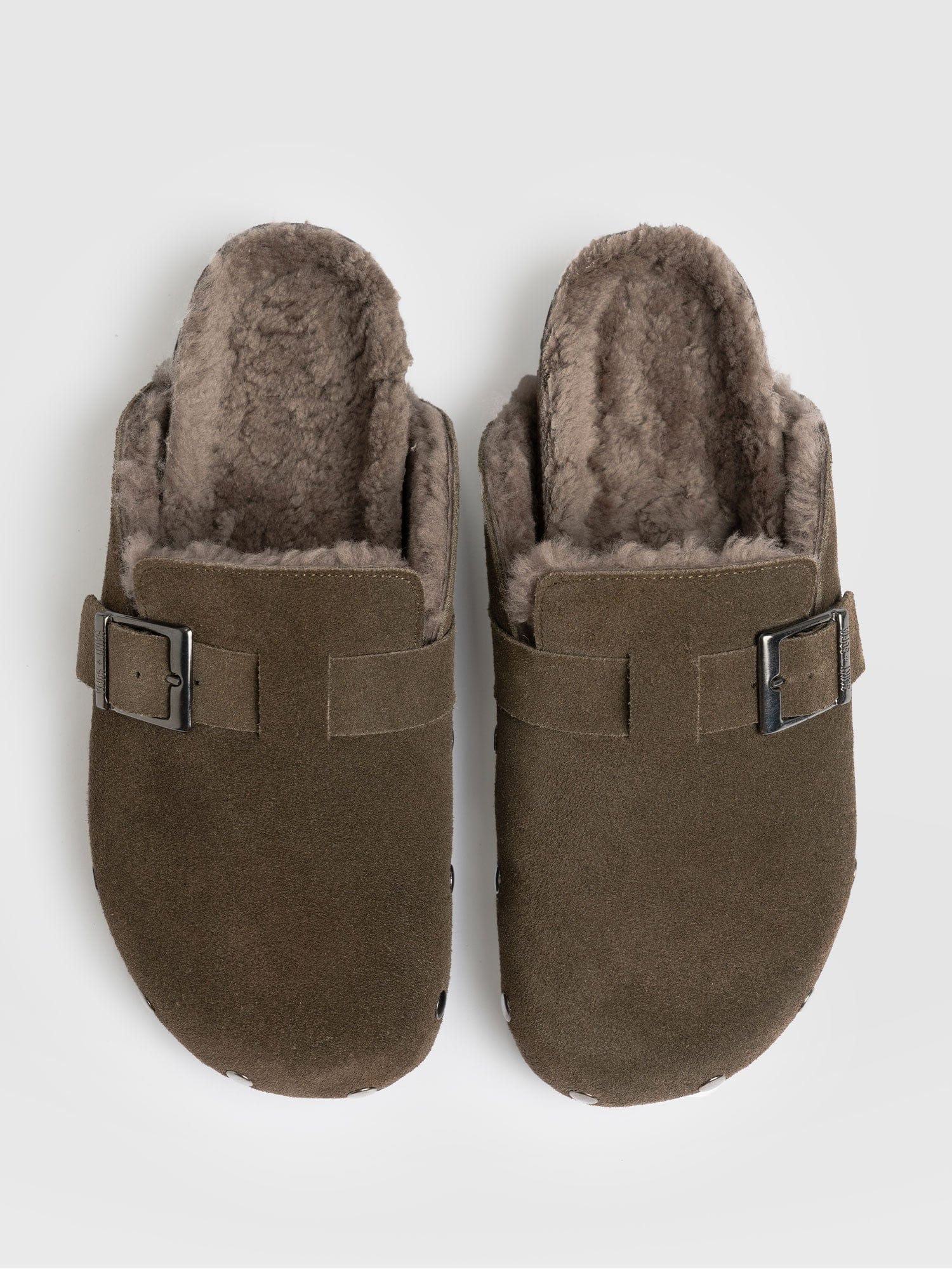 Studded Clogs - Khaki Shearling - Image 4