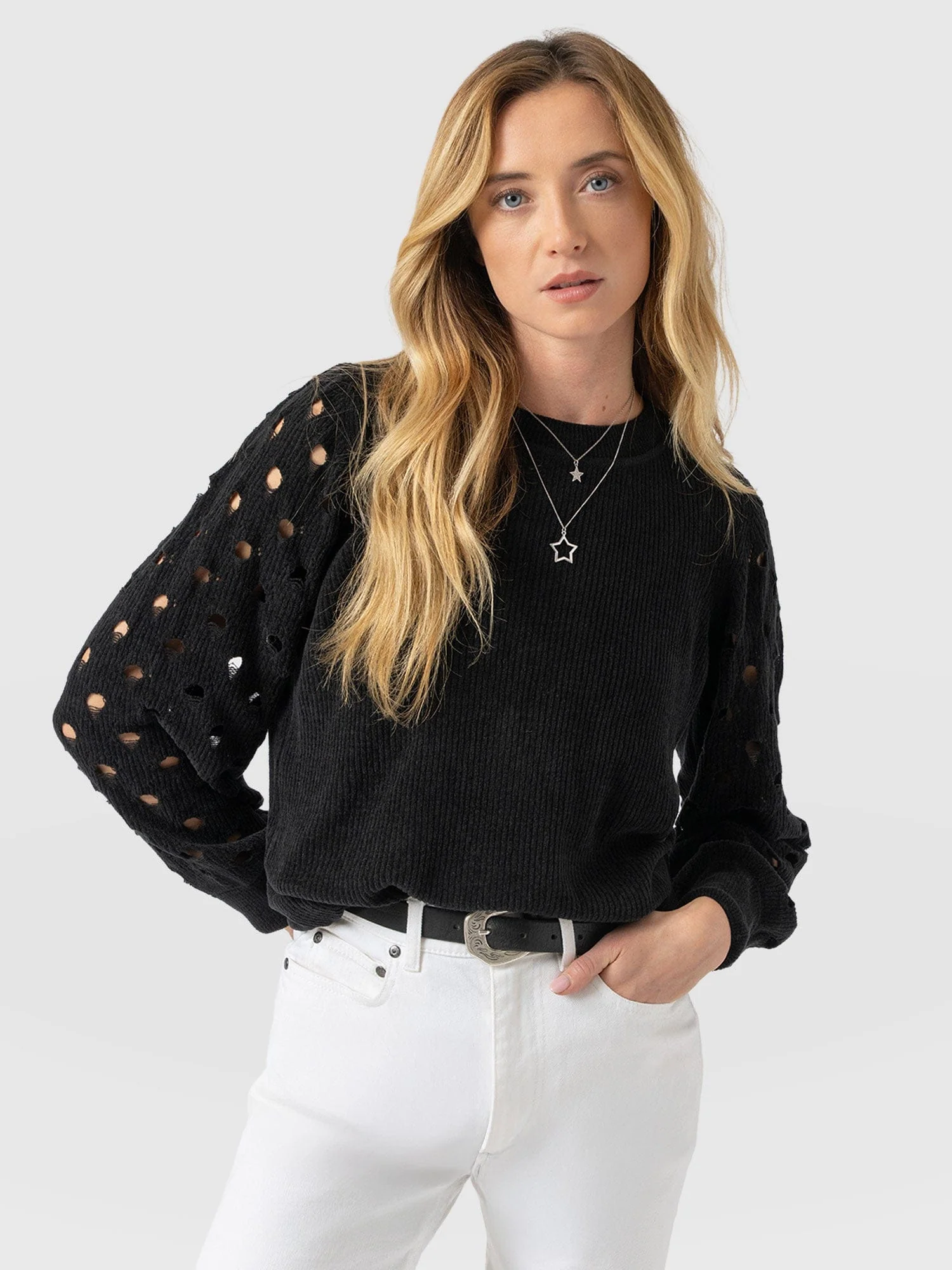 Suki Lace Hole Knit - Black