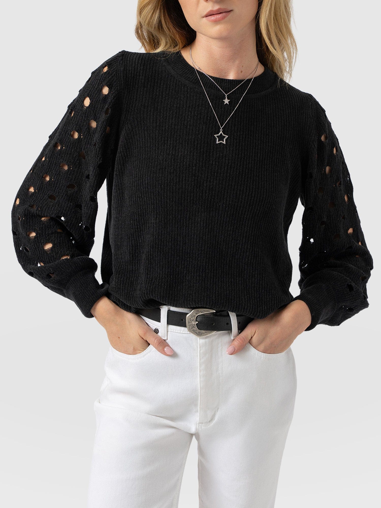 Suki Lace Hole Knit - Black - Image 4