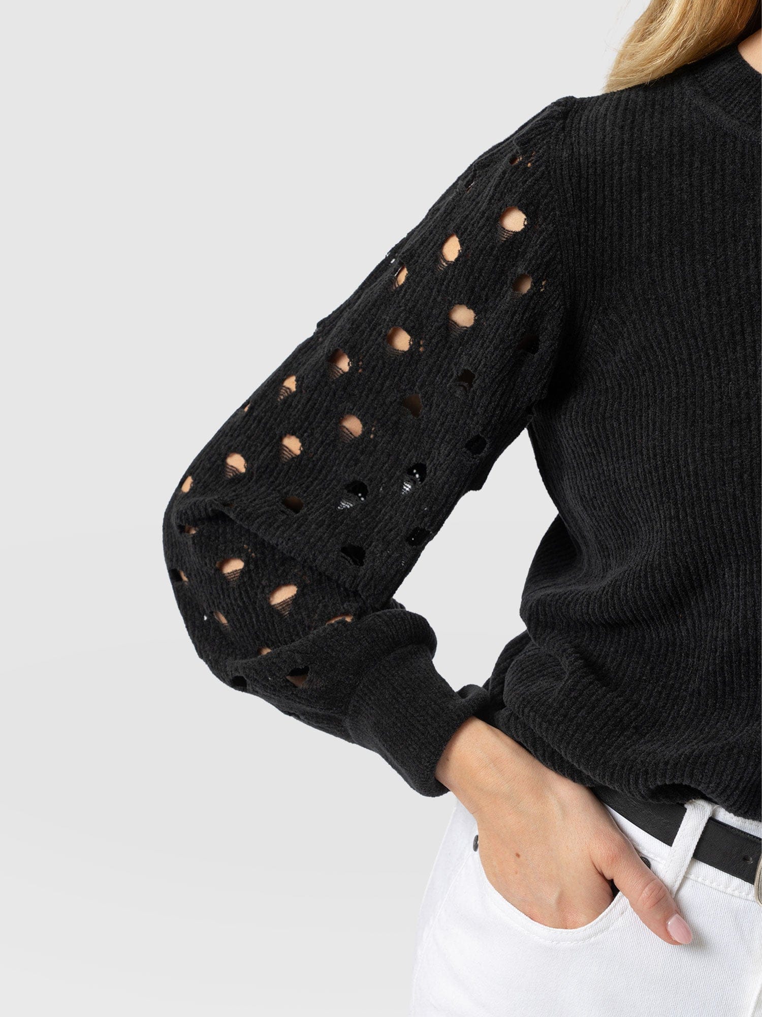 Suki Lace Hole Knit - Black - Image 5