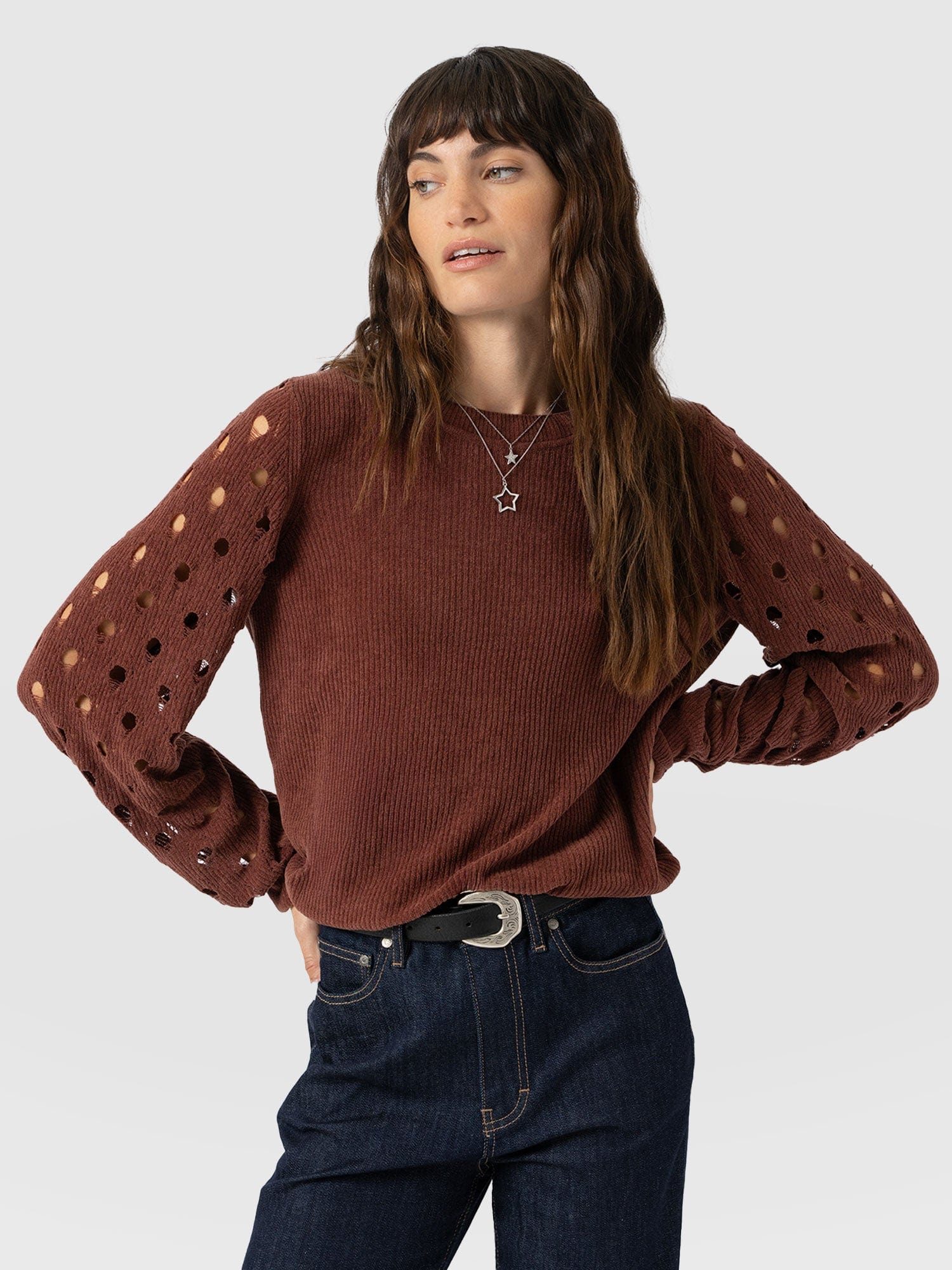 Suki Lace Hole Knit - Mauve - Image 2