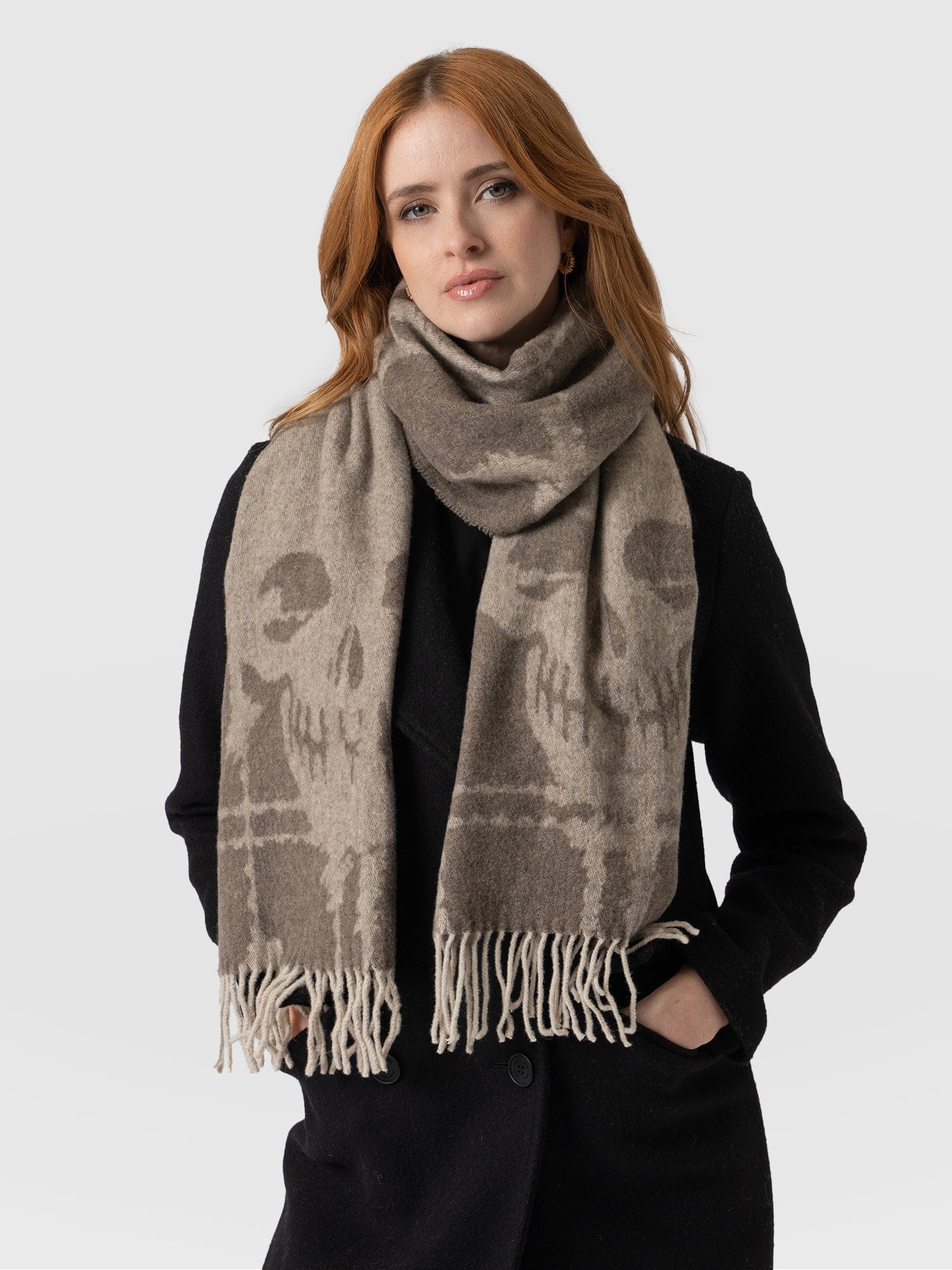 Sutton Skull Scarf - Beige - Image 4