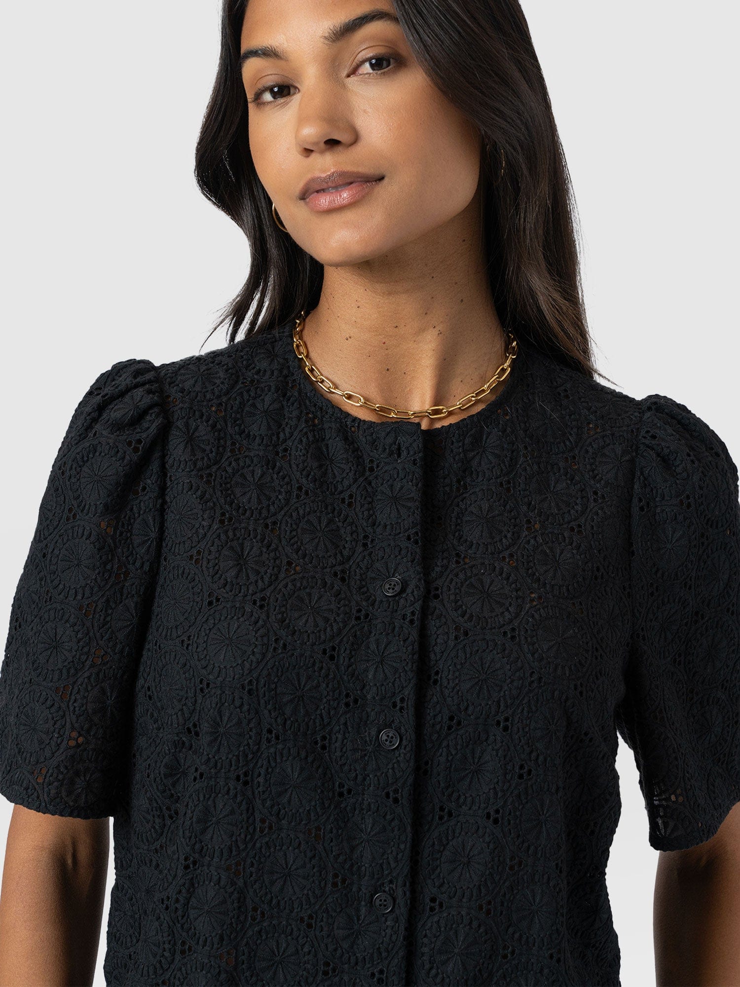 Tabitha Short Sleeve Blouse - Black - Image 5
