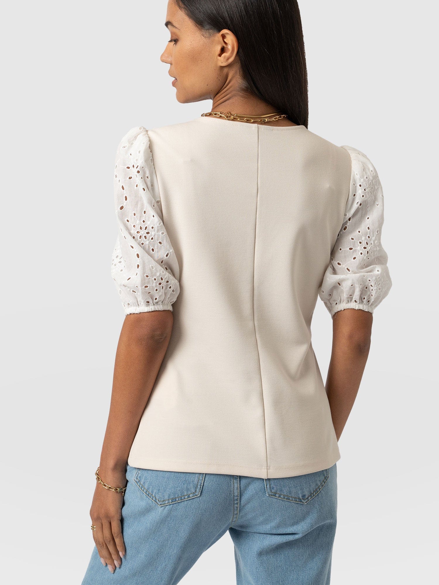 Tori Puff Sleeve Top - Cream Broderie - Image 6
