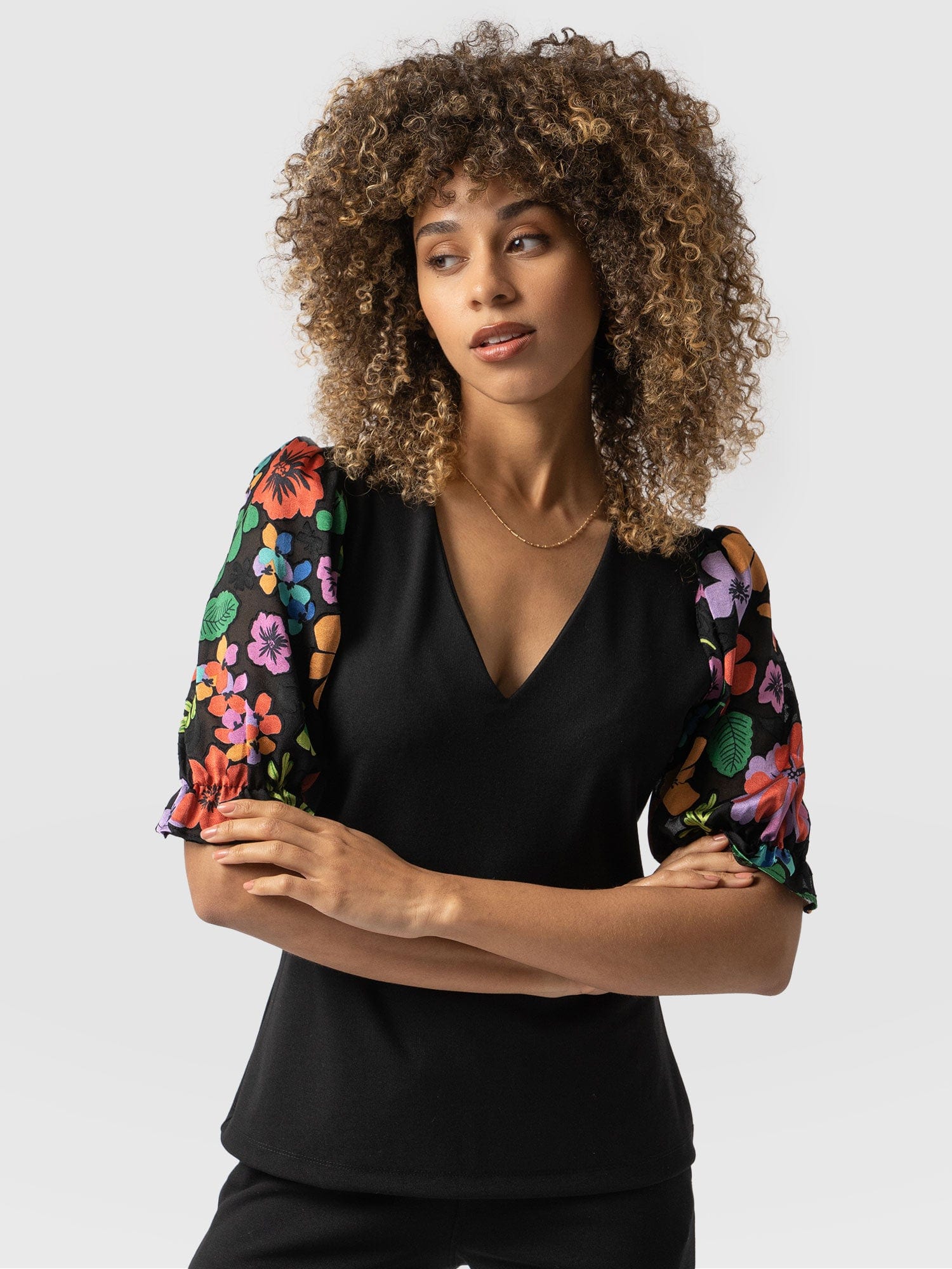 Tori Puff Sleeve Top - Black Pop Floral - Image 2